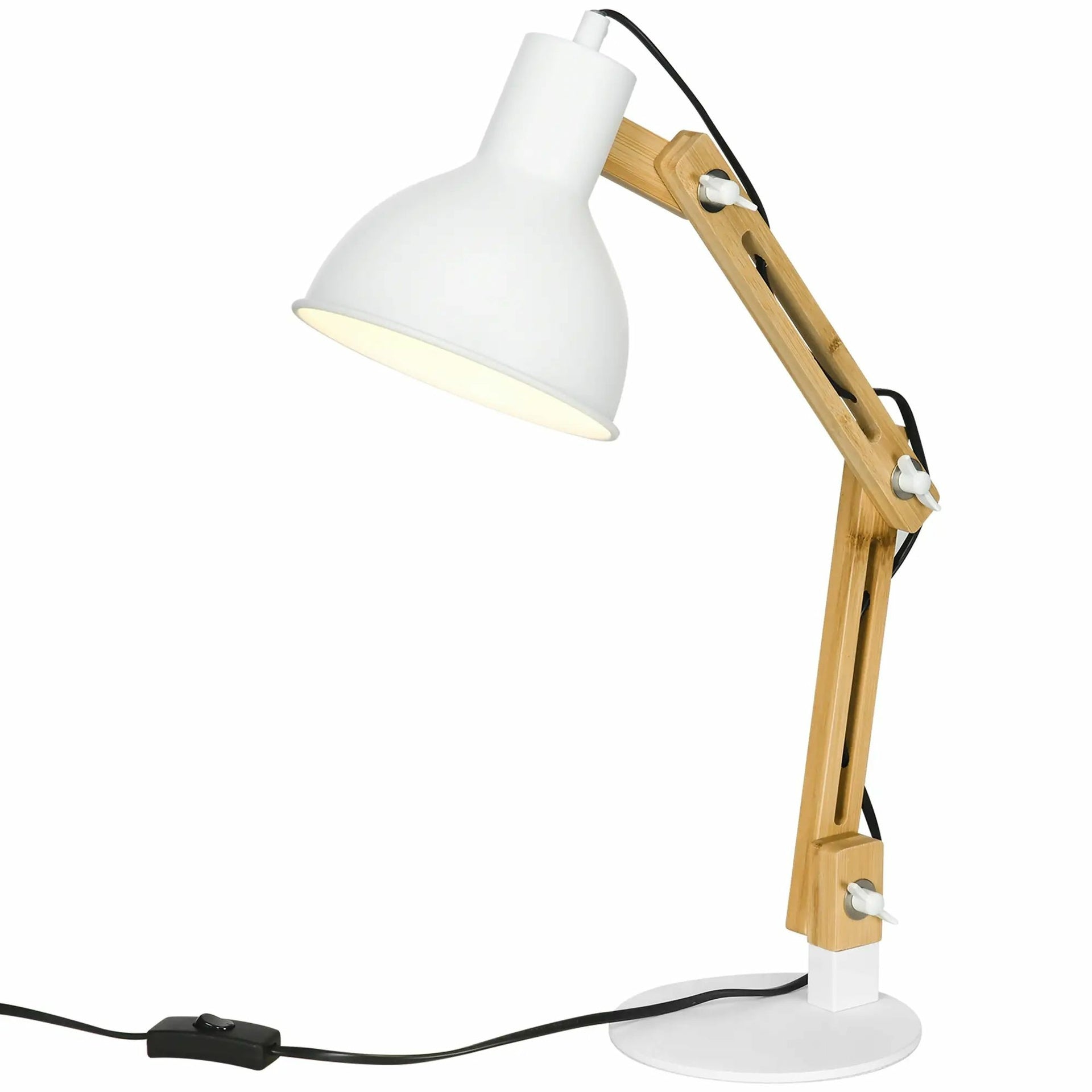 Verstelbare bureaulamp bamboe wit – 40 W energiezuinig