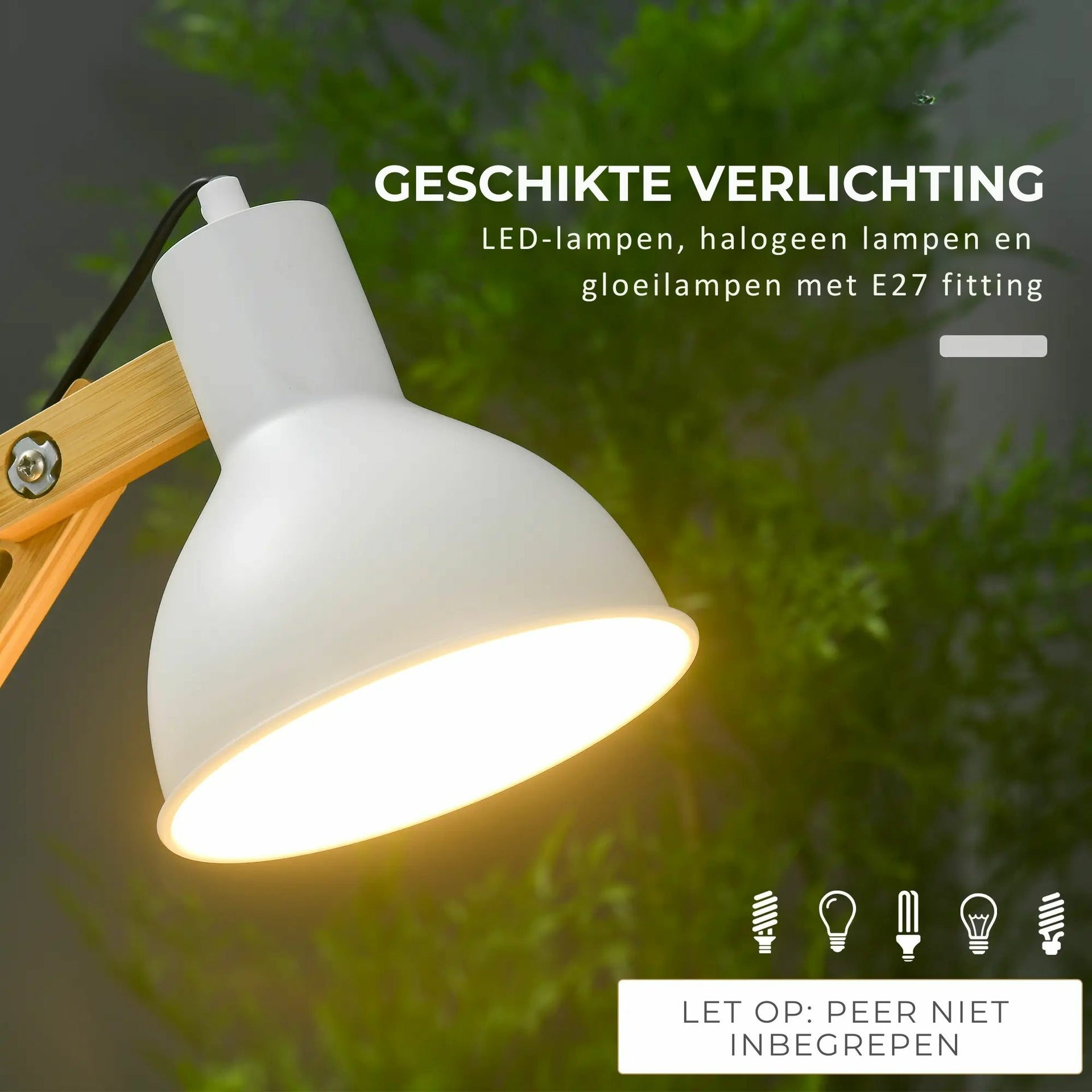 Verstelbare bureaulamp bamboe wit – 40 W energiezuinig