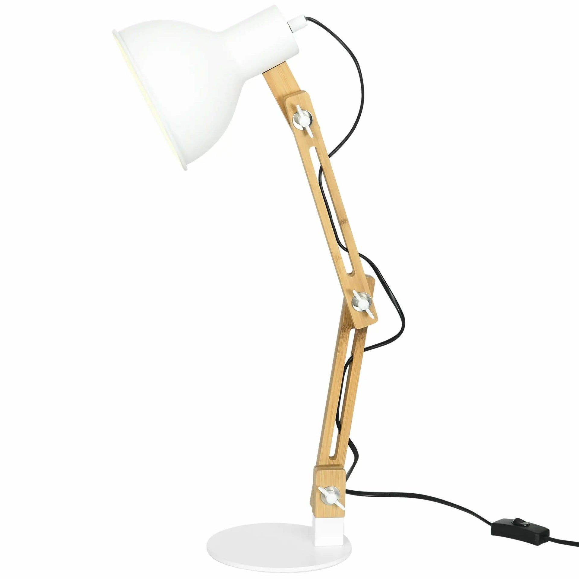 Verstelbare bureaulamp bamboe wit – 40 W energiezuinig