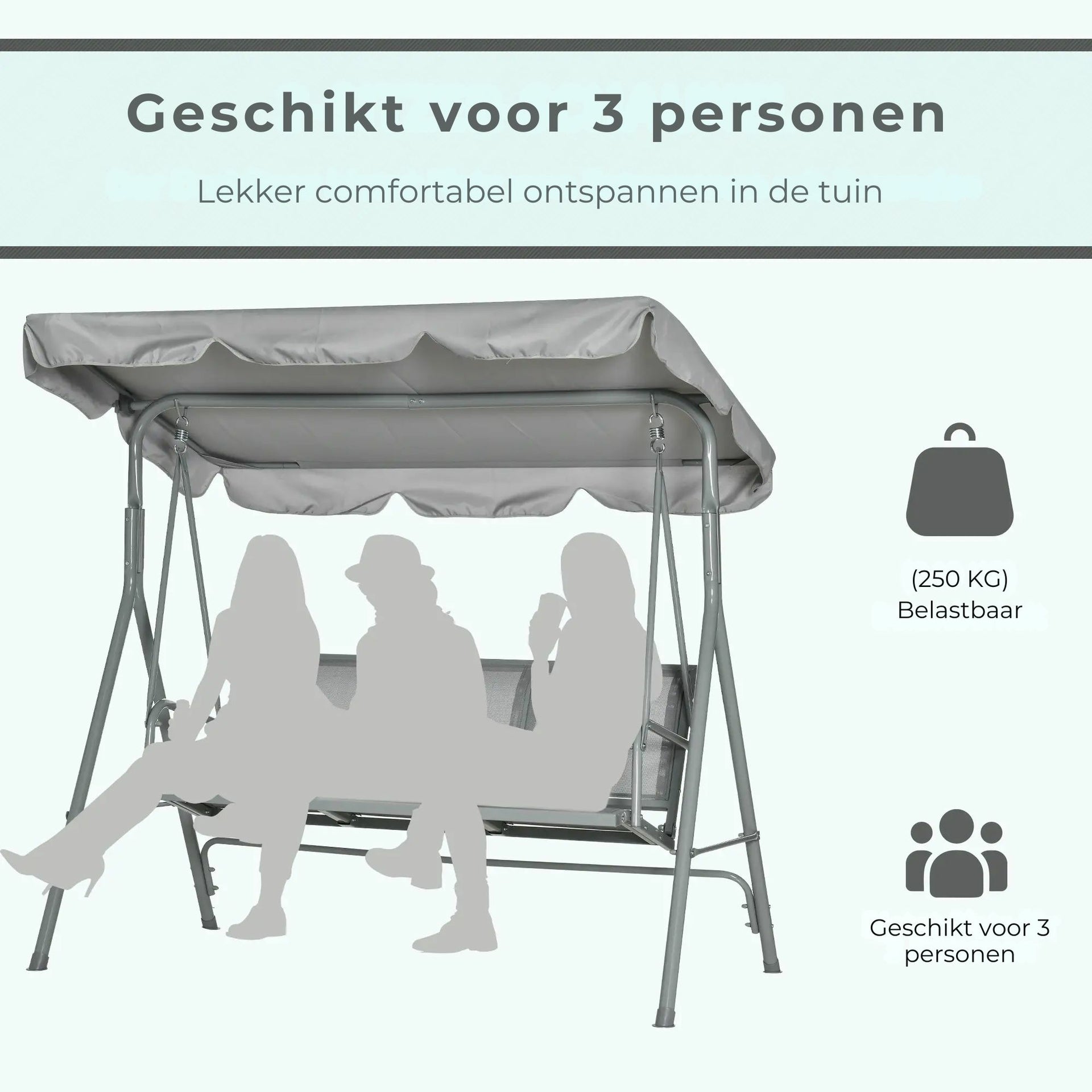 3-zits schommelbank met kantelbaar dak – grijs, tot 250 kg