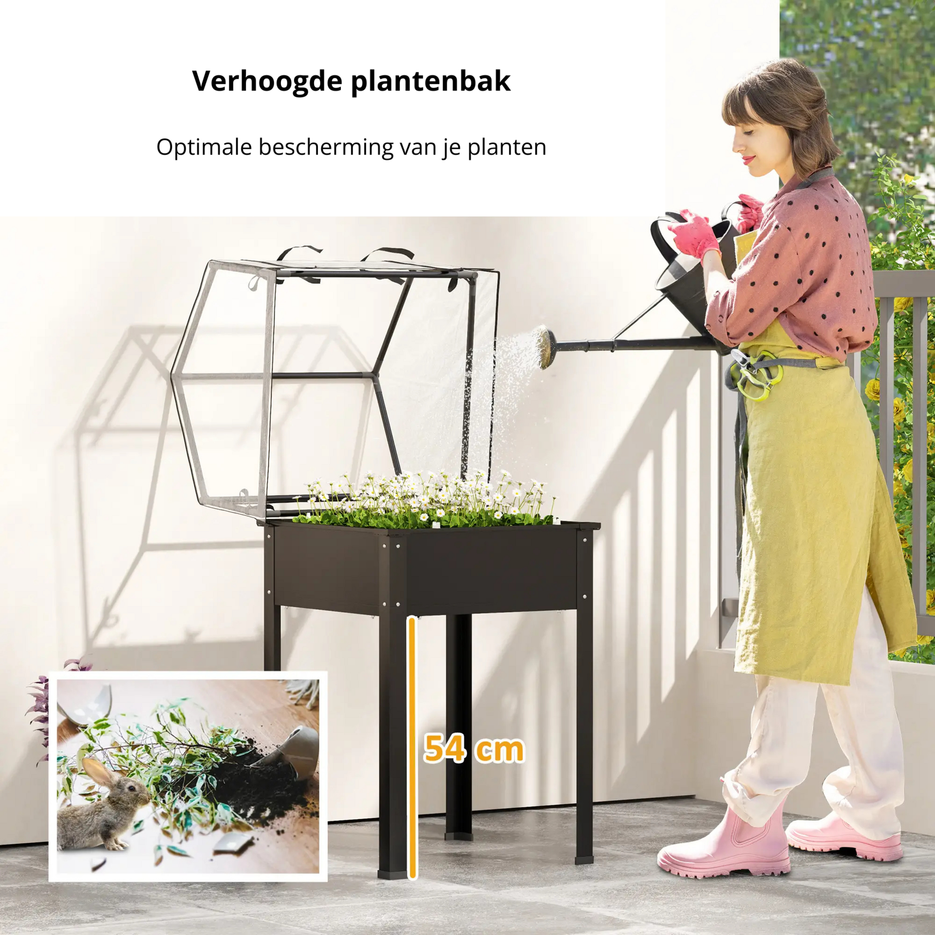Verhoogde kweektafel met hoes van zwart metaal – 60x60x120 cm voor buiten