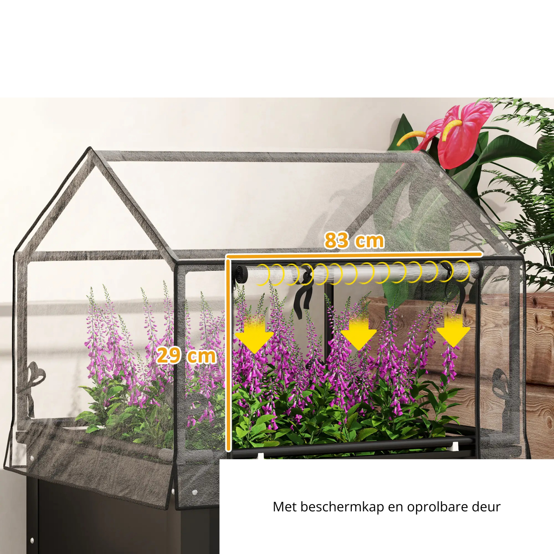 Verhoogde kweektafel met hoes van zwart metaal – 60x60x120 cm voor buiten