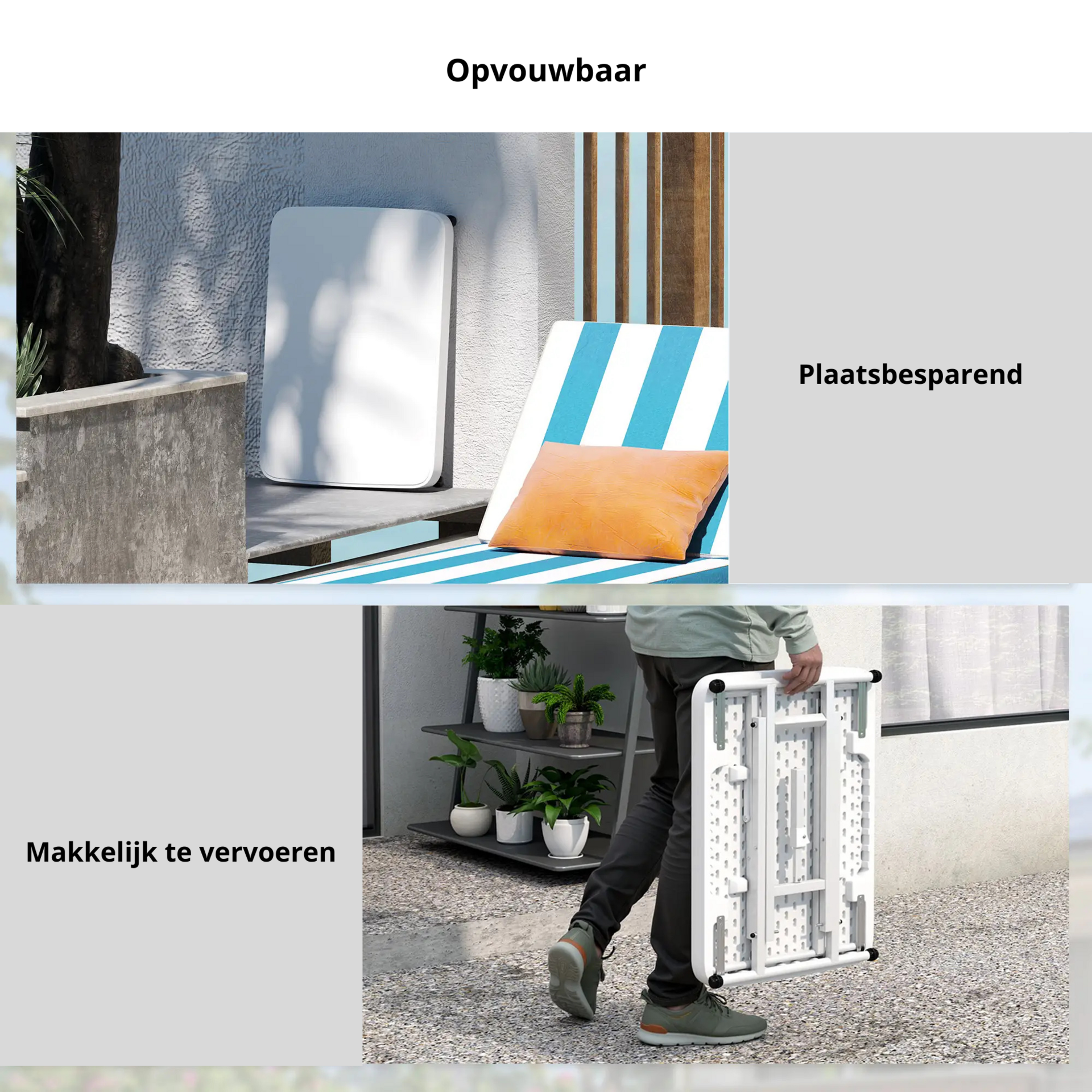 Witte hoogteverstelbare tuintafel 65x45 cm – inklapbaar en veelzijdig