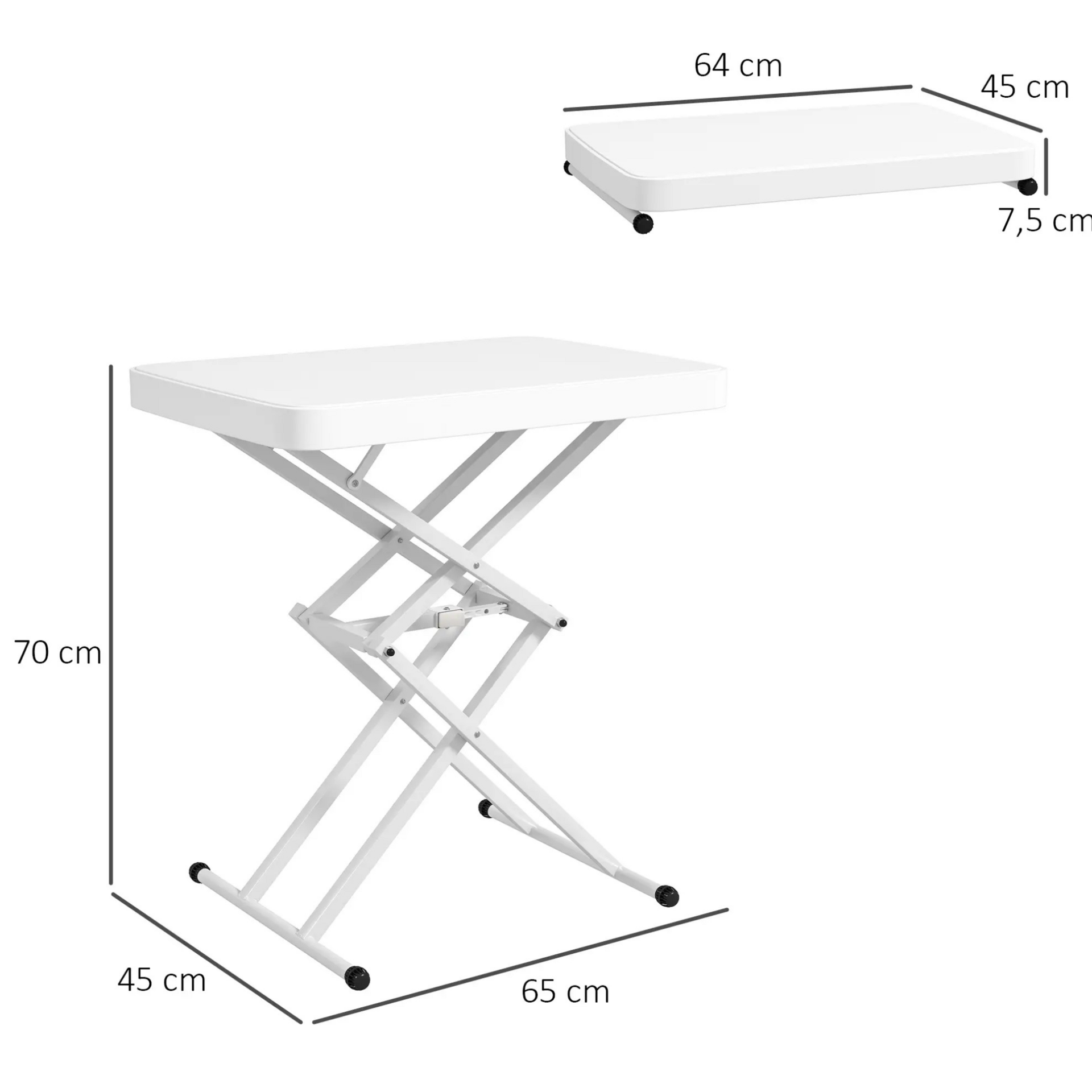 Witte hoogteverstelbare tuintafel 65x45 cm – inklapbaar en veelzijdig