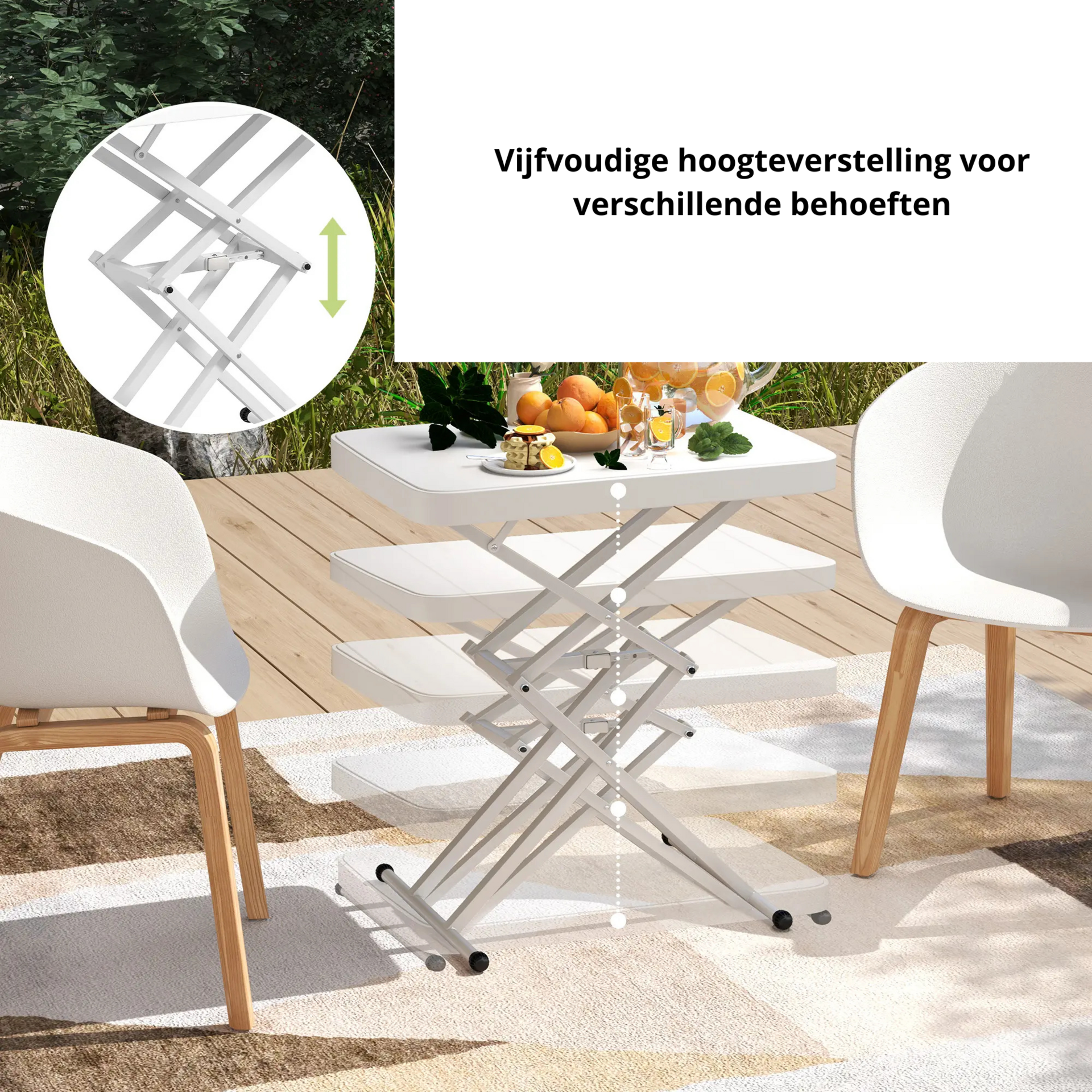 Witte hoogteverstelbare tuintafel 65x45 cm – inklapbaar en veelzijdig