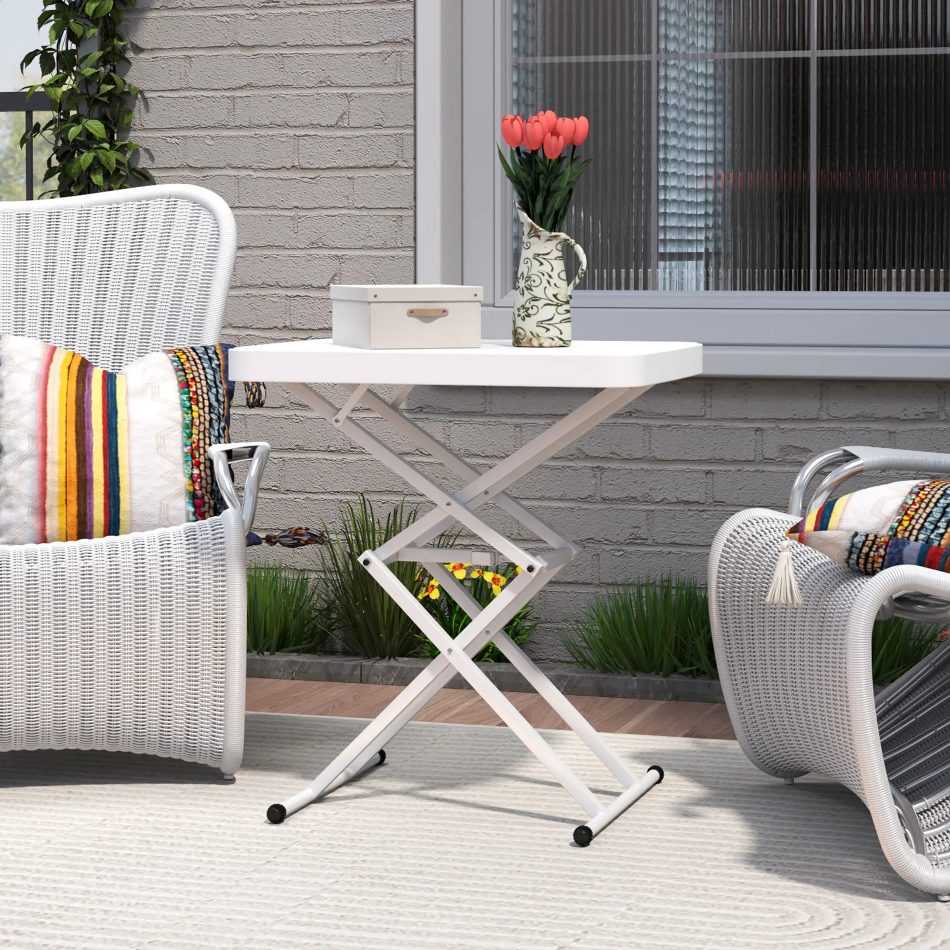 Witte hoogteverstelbare tuintafel 65x45 cm – inklapbaar en veelzijdig