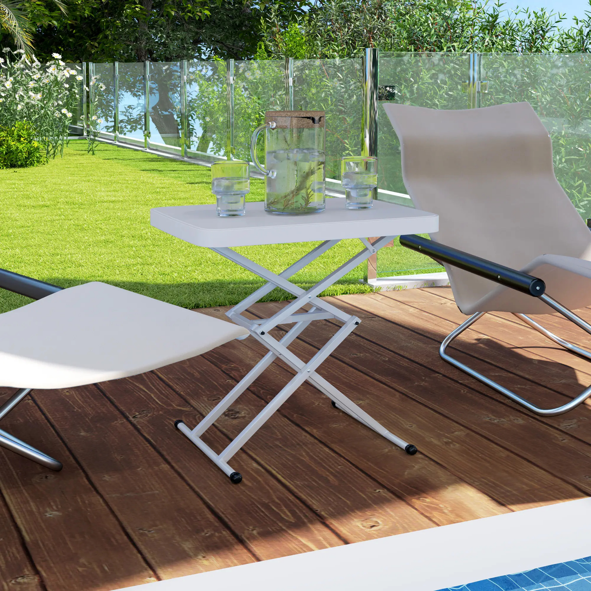 Witte hoogteverstelbare tuintafel 65x45 cm – inklapbaar en veelzijdig