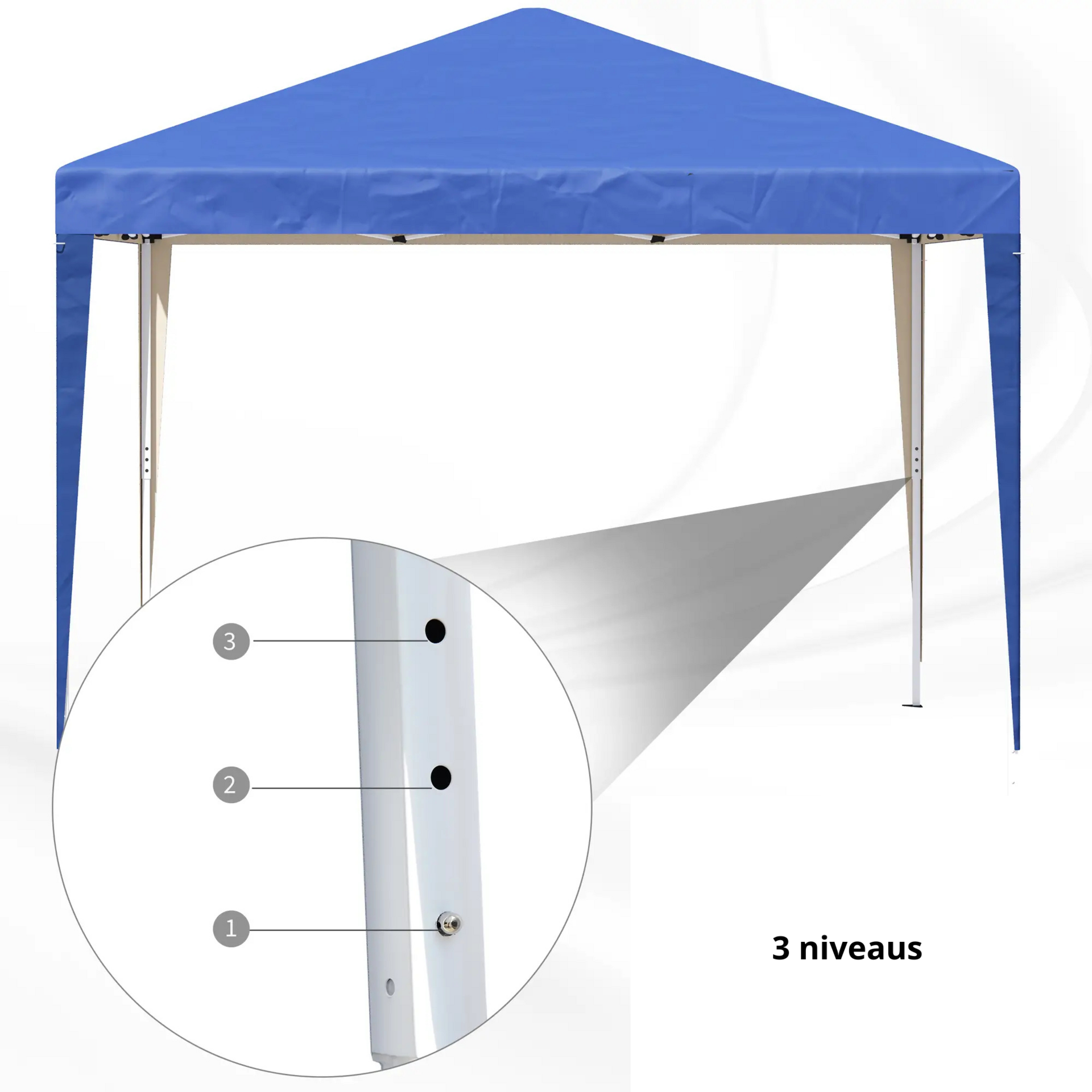 Easy-up partytent 2,95x2,95 m blauw – snel op te zetten met UV30+ bescherming
