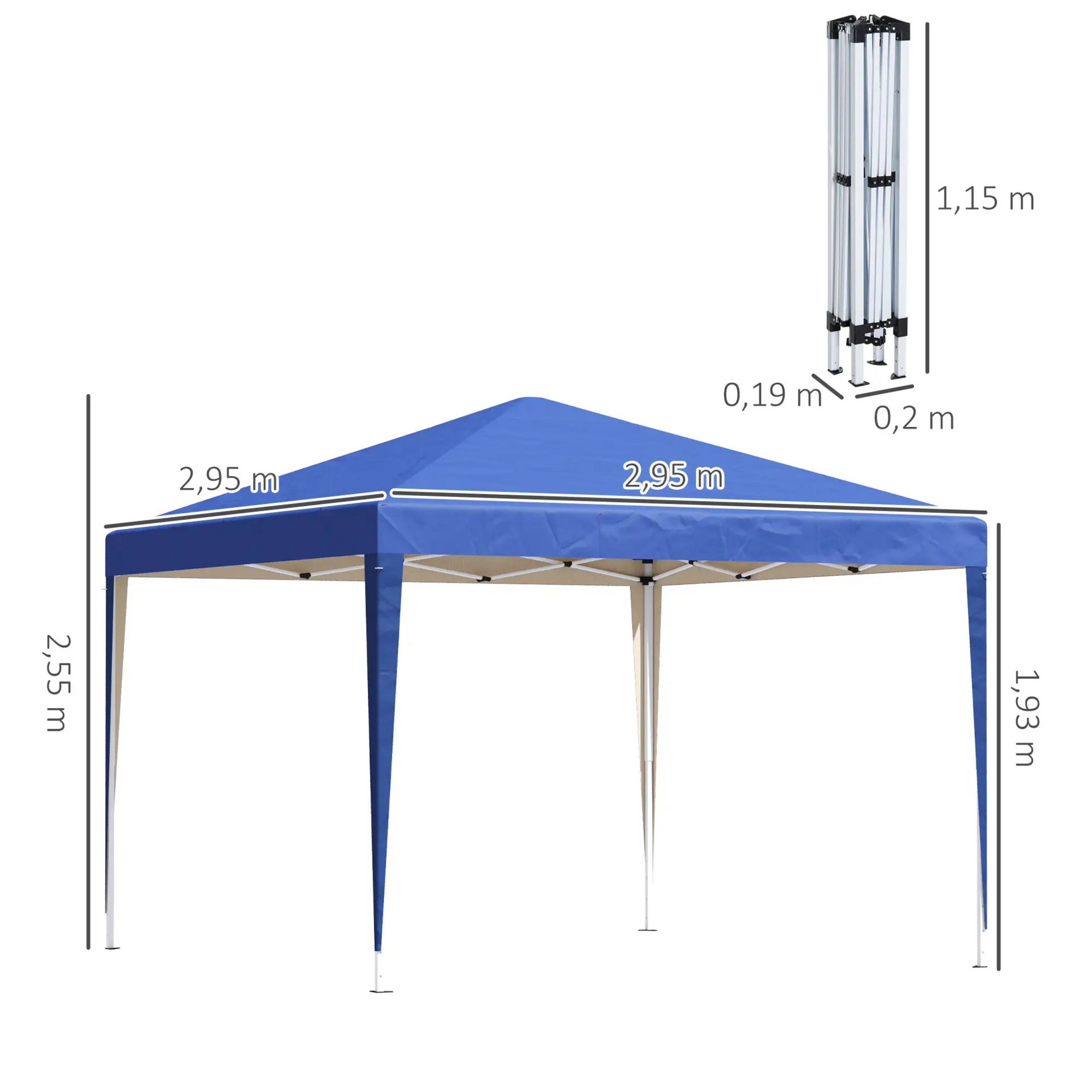 Easy-up partytent 2,95x2,95 m blauw – snel op te zetten met UV30+ bescherming