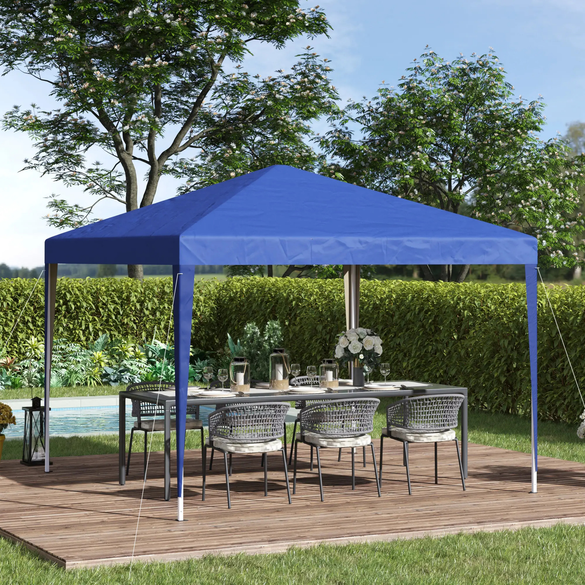 Easy-up partytent 2,95x2,95 m blauw – snel op te zetten met UV30+ bescherming