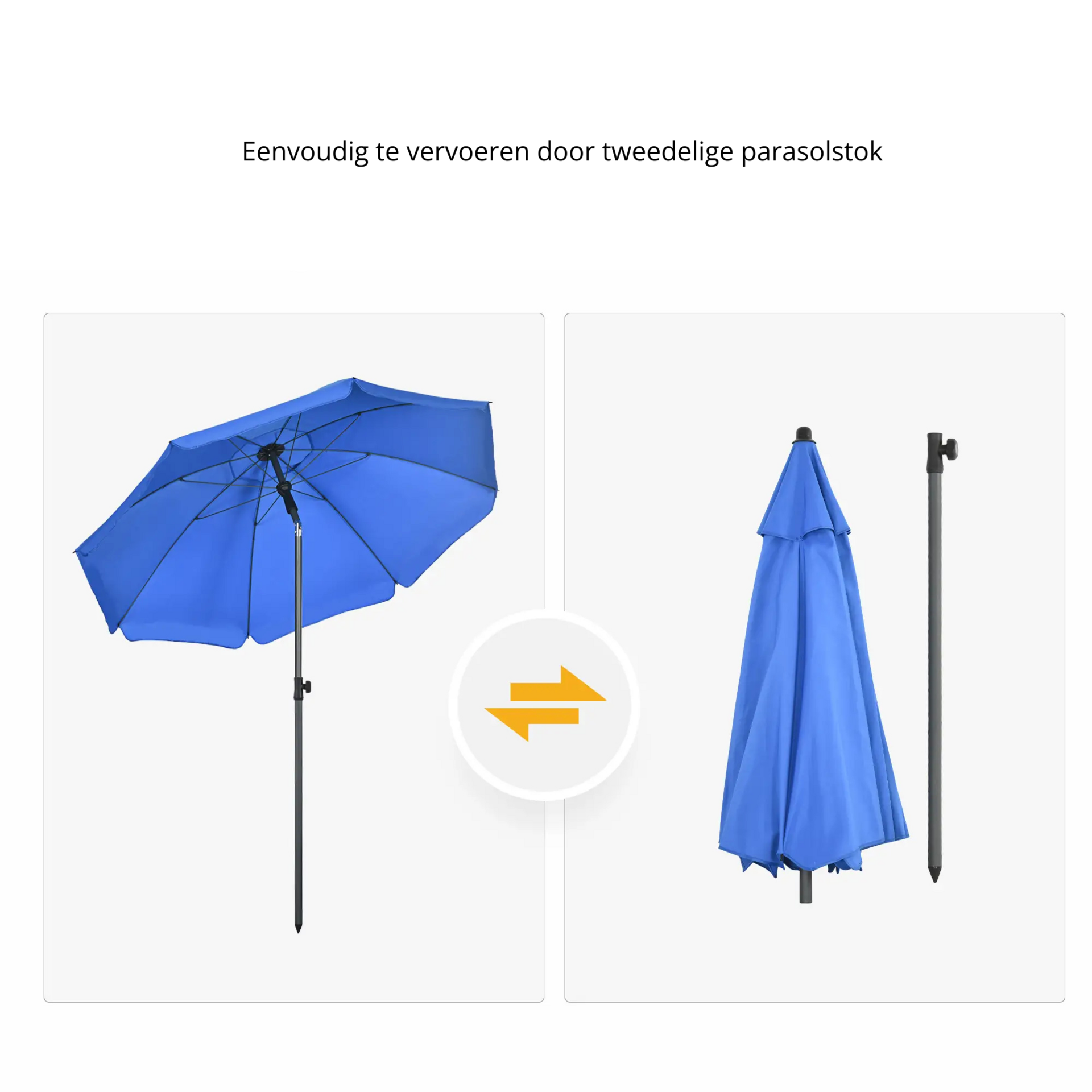 Blauwe strandparasol Ø180 cm – UV50+ bescherming, kantelbaar en draagbaar