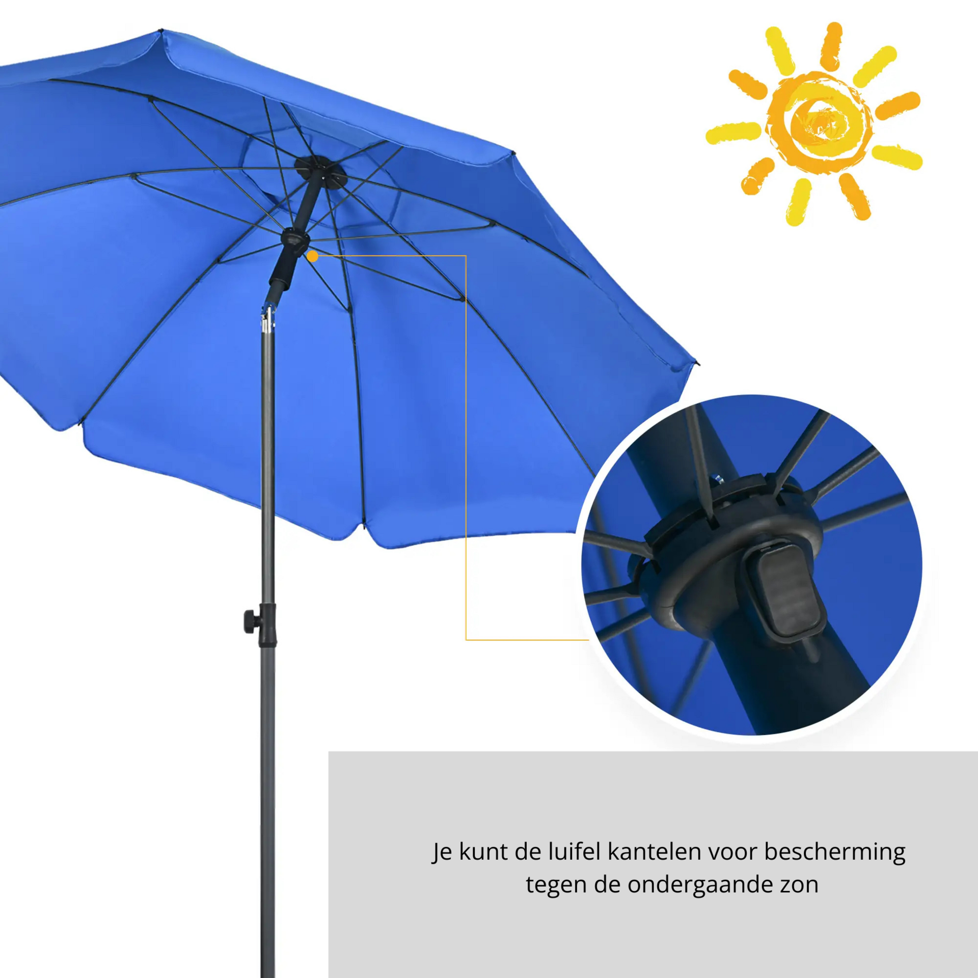Blauwe strandparasol Ø180 cm – UV50+ bescherming, kantelbaar en draagbaar