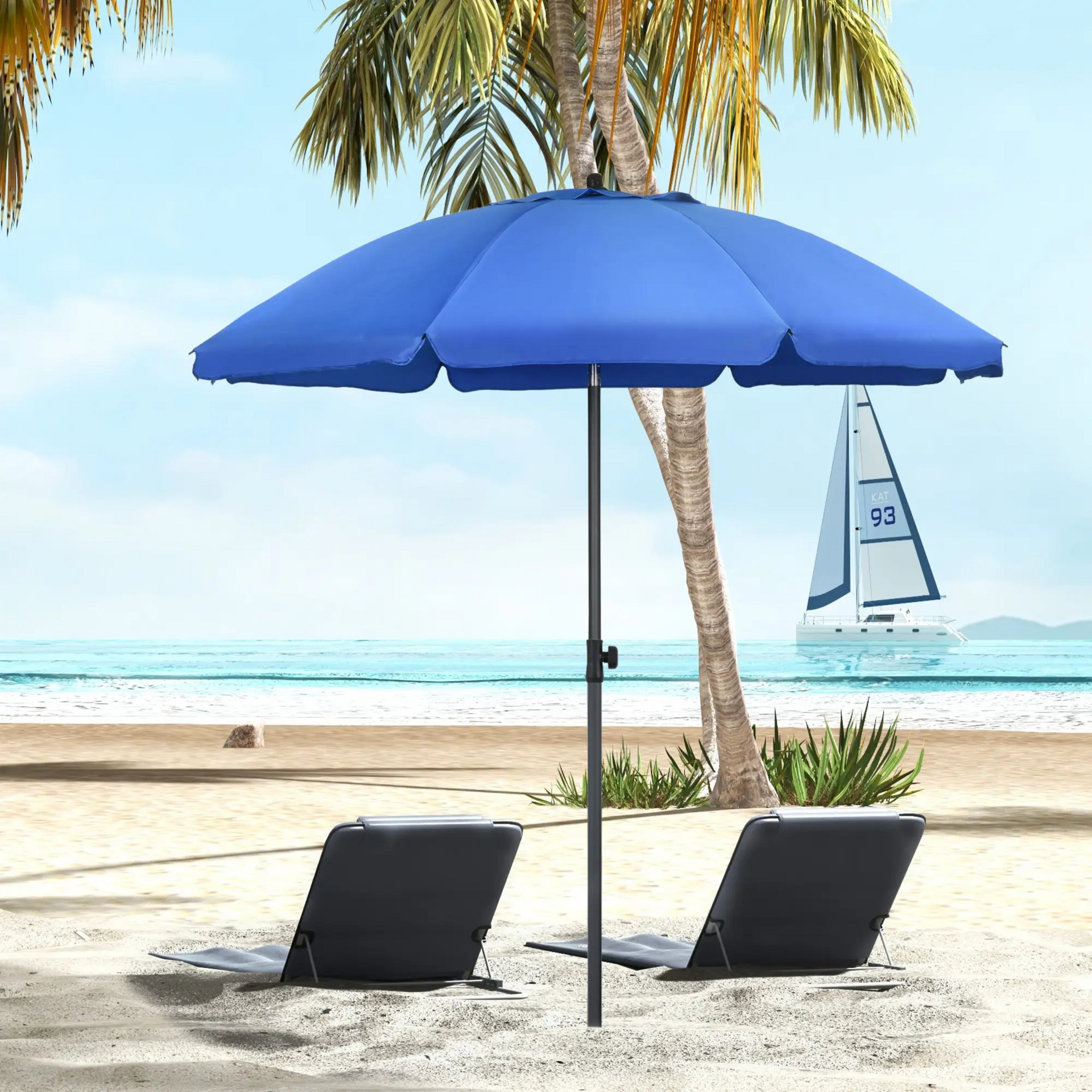 Blauwe strandparasol Ø180 cm – UV50+ bescherming, kantelbaar en draagbaar