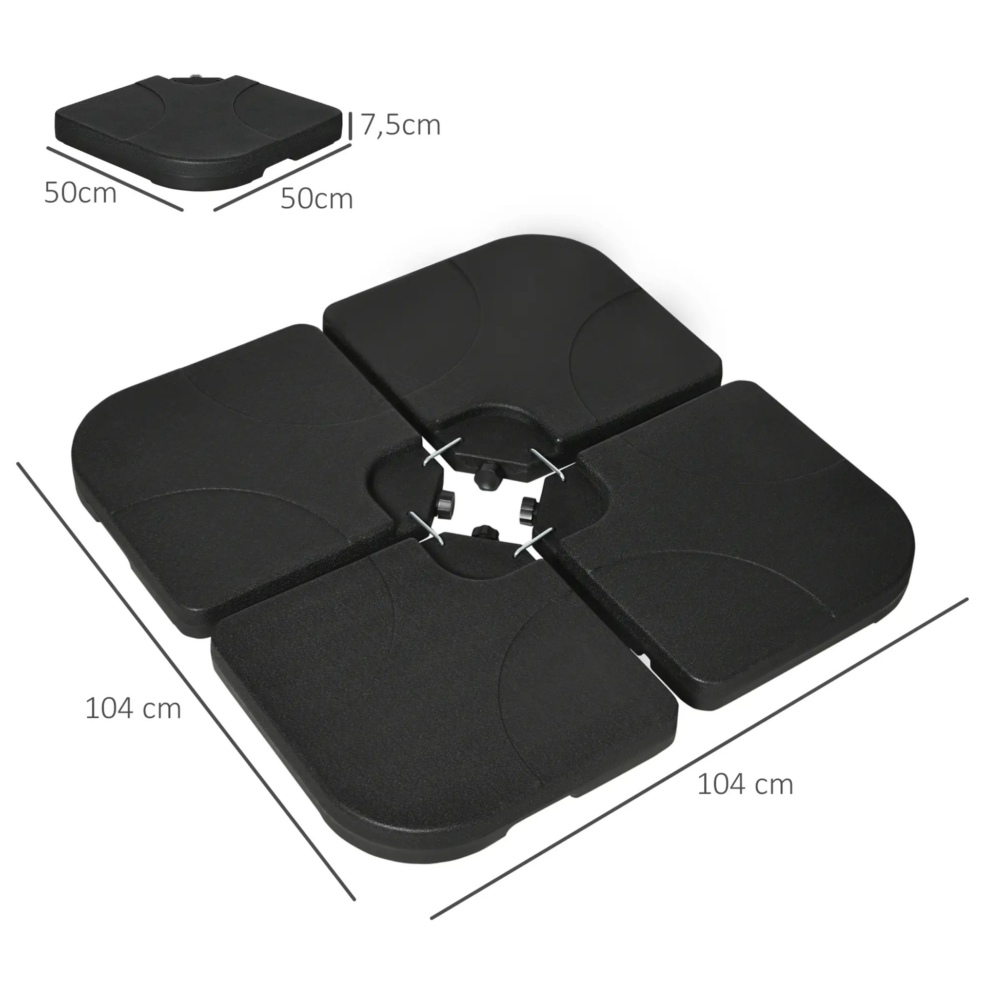 Zwarte parasoltegels 78 kg – 4-delige set van HDPE voor zweefparasols