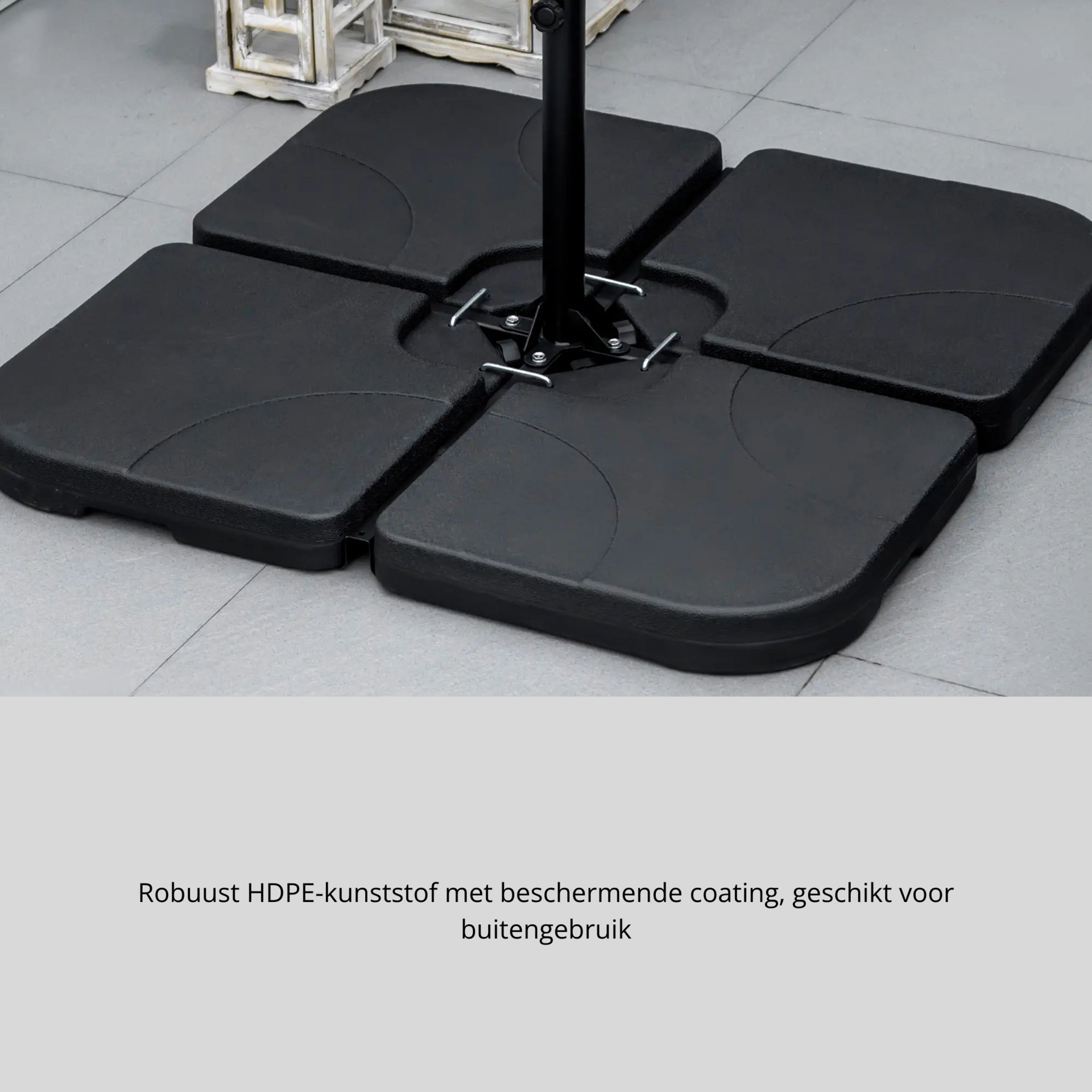 Zwarte parasoltegels 78 kg – 4-delige set van HDPE voor zweefparasols