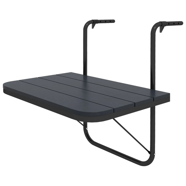 Opklapbare zwarte balkonhangtafel 60x40 cm – in hoogte verstelbaar en ruimtebesparend