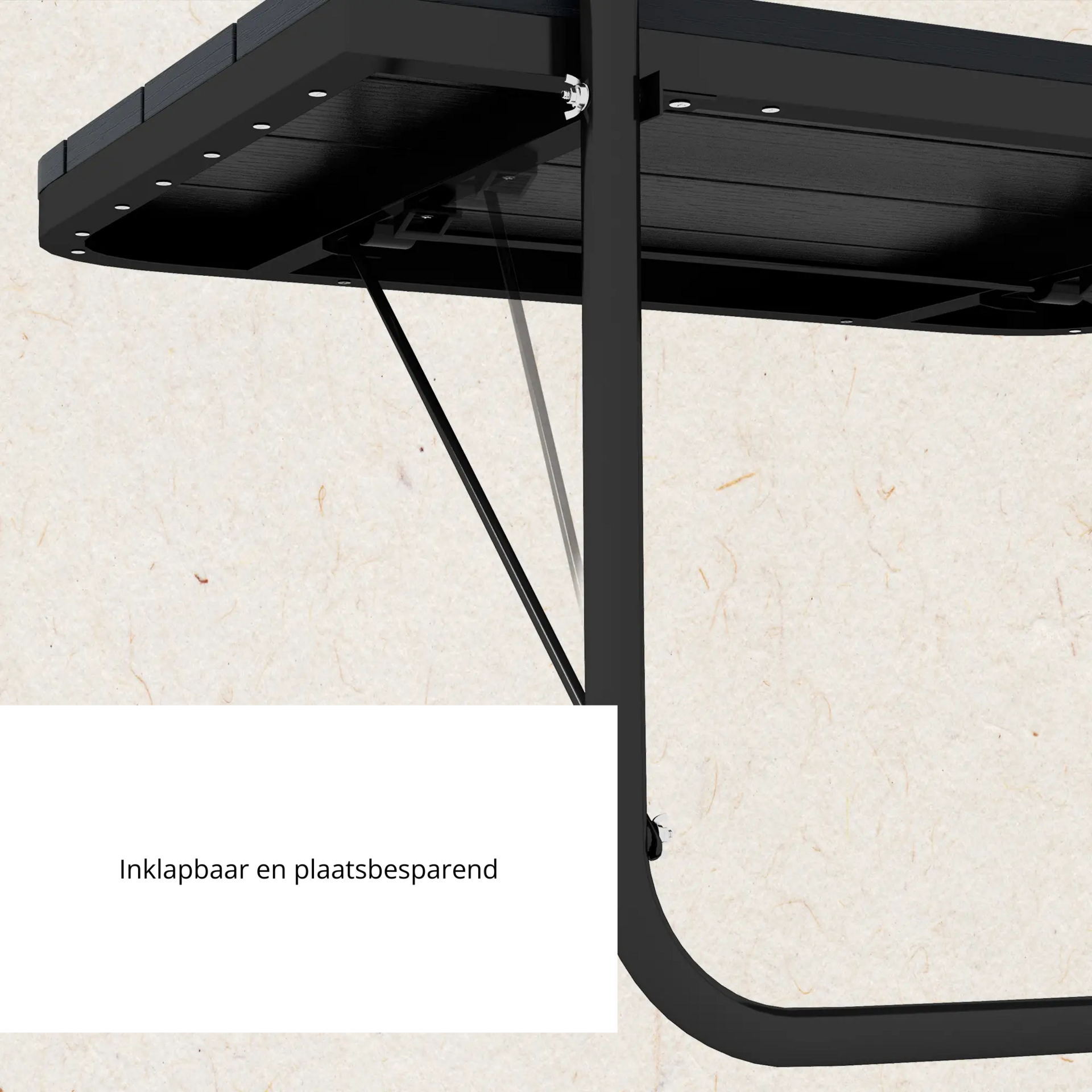 Opklapbare zwarte balkonhangtafel 60x40 cm – in hoogte verstelbaar en ruimtebesparend