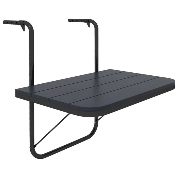 Opklapbare zwarte balkonhangtafel 60x40 cm – in hoogte verstelbaar en ruimtebesparend
