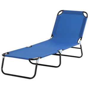 Verstelbaar blauw ligbed 188x56 cm met 5 rugstanden en ademend textiel ideaal voor comfortabel buitenliggen