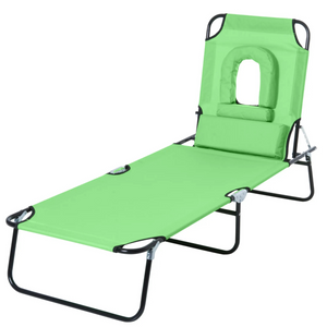 Verstelbaar groen ligbed 187x58 cm – met leesvenster en 4 rugstanden voor comfortabel ontspannen binnen en buiten