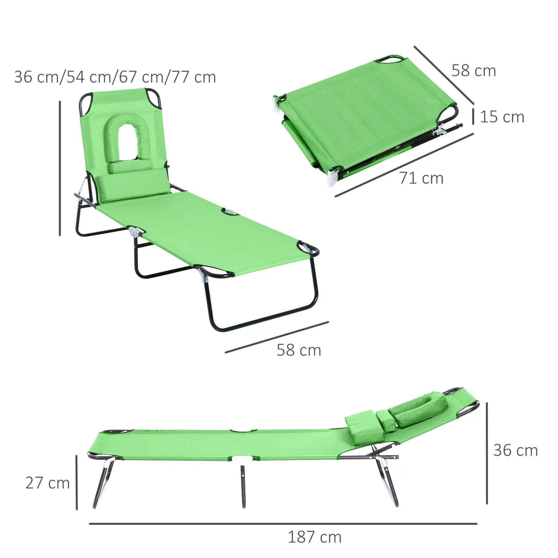 Verstelbaar groen ligbed 187x58 cm – met leesvenster en 4 rugstanden