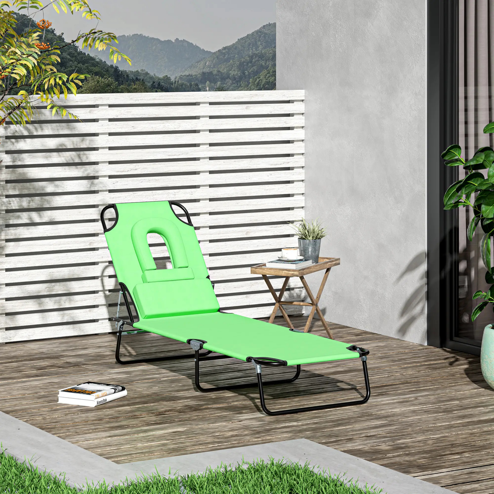 Verstelbaar groen ligbed 187x58 cm – met leesvenster en 4 rugstanden