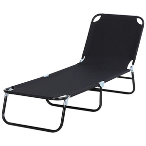 Verstelbaar zwart ligbed 188x56 cm – 5 rugstanden met ademend textiel en stevig metalen frame voor buitengebruik