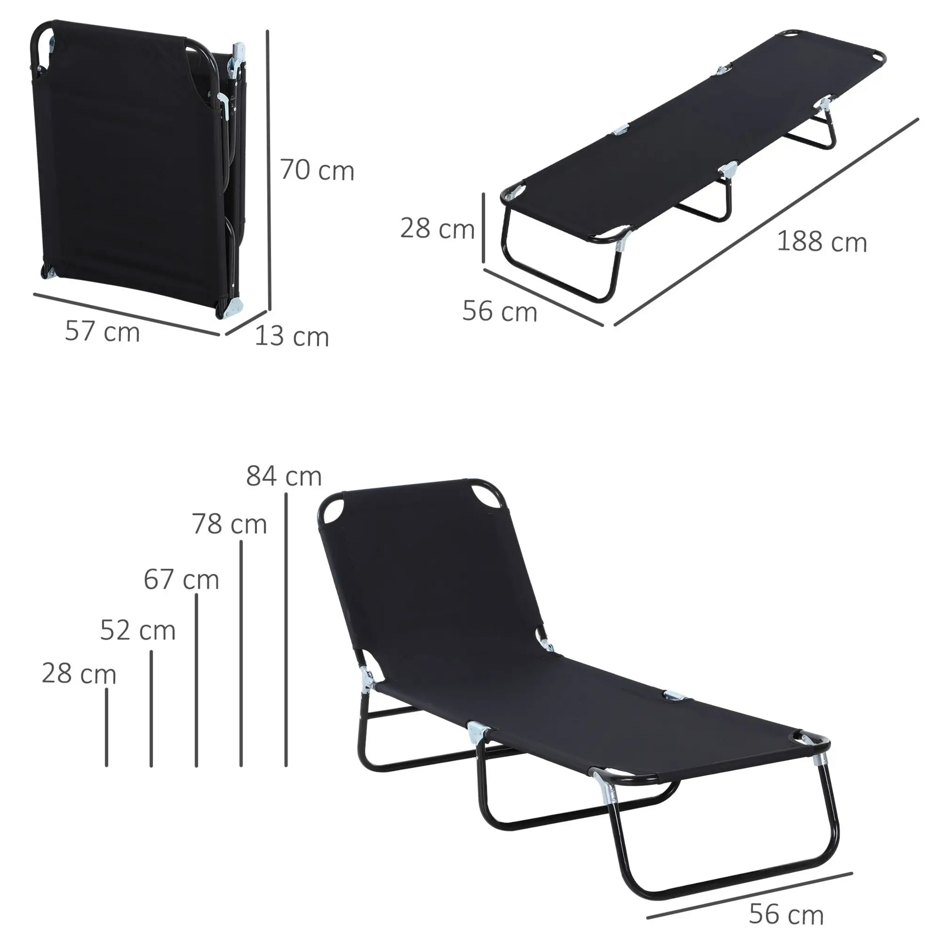 Verstelbaar zwart ligbed 188x56 cm – 5 rugstanden en ademend textiel