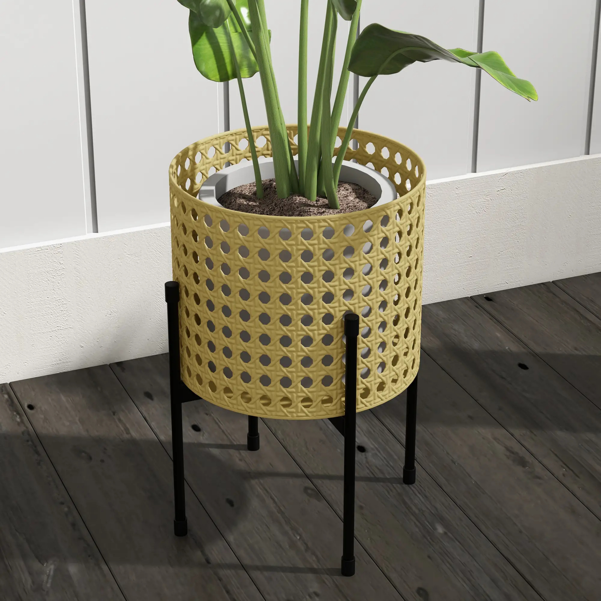 Set van 3 metalen plantenbakken – zwart-goud met modern design