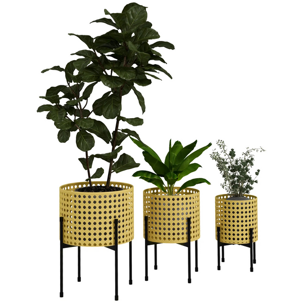 Set van 3 metalen plantenbakken – zwart-goud met modern design