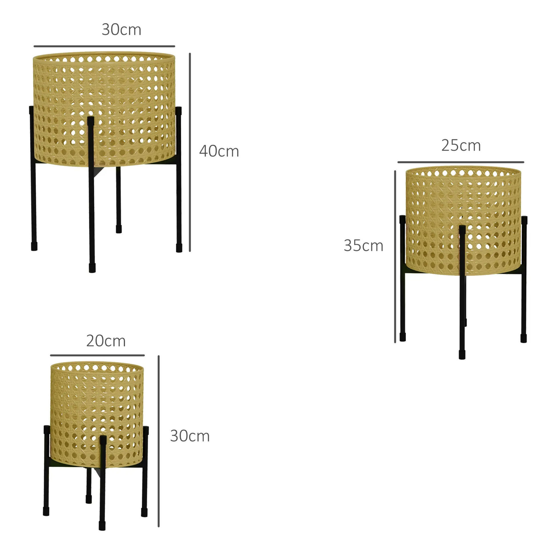 Set van 3 metalen plantenbakken – zwart-goud met modern design