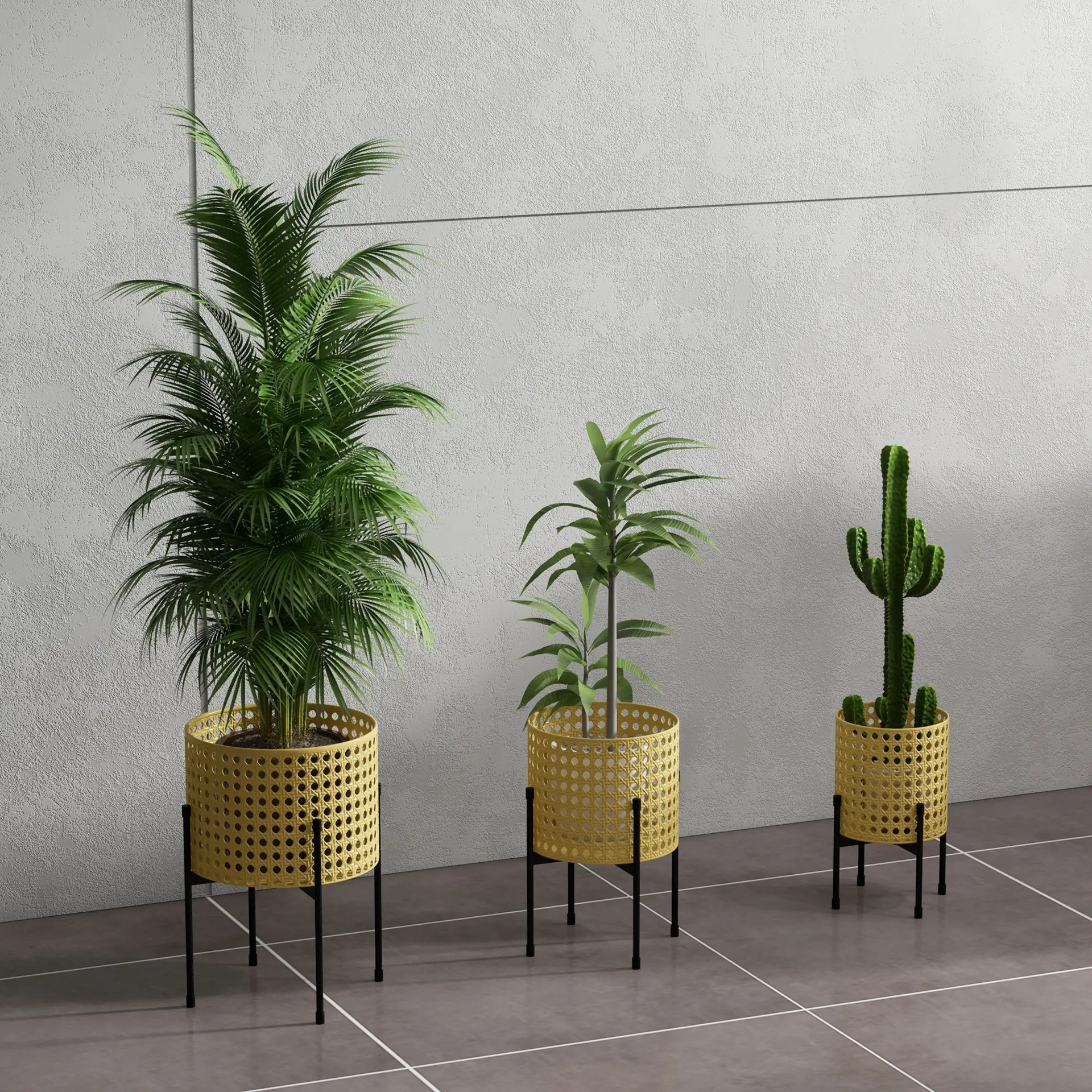 Set van 3 metalen plantenbakken – zwart-goud met modern design