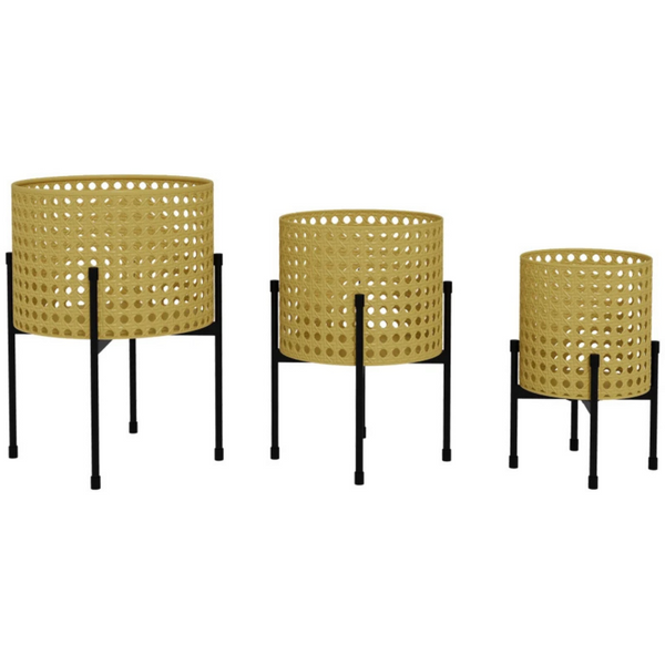 Set van 3 metalen plantenbakken – zwart-goud met modern design