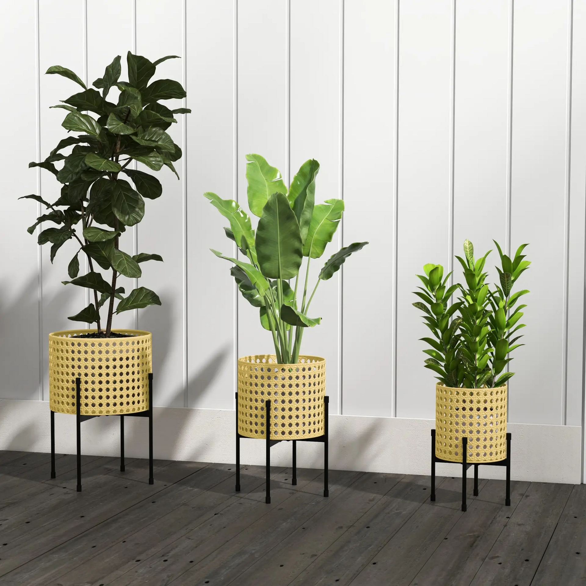 Set van 3 metalen plantenbakken – zwart-goud met modern design