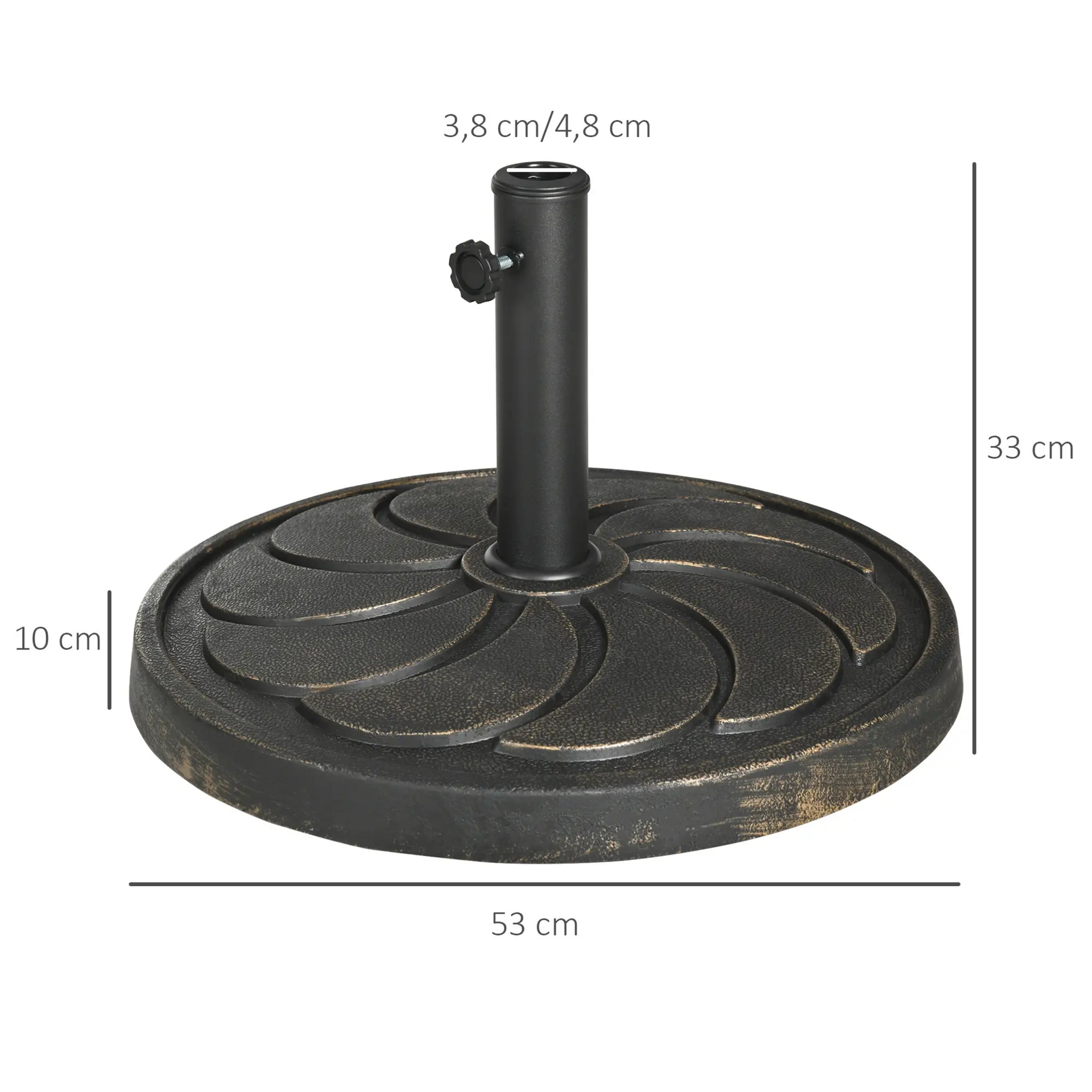 Zwarte parasolvoet 18 kg – Ø53,5 cm kunststof en staal, geschikt voor Ø38–48 mm stelen