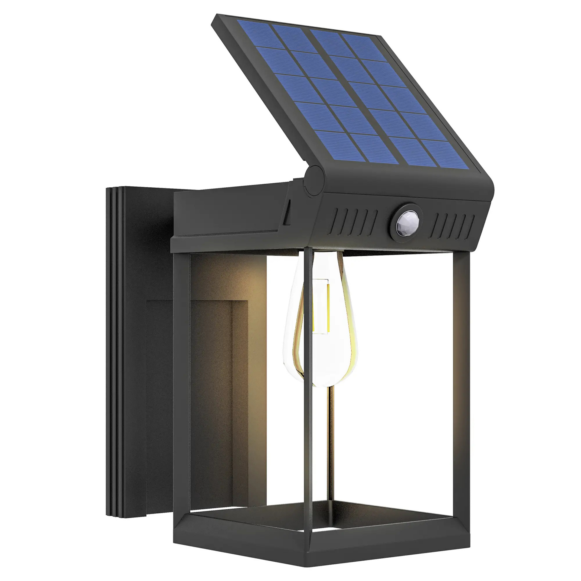 Zwarte solar wandlamp Ø53x33 cm – met sensor en IP44-bescherming