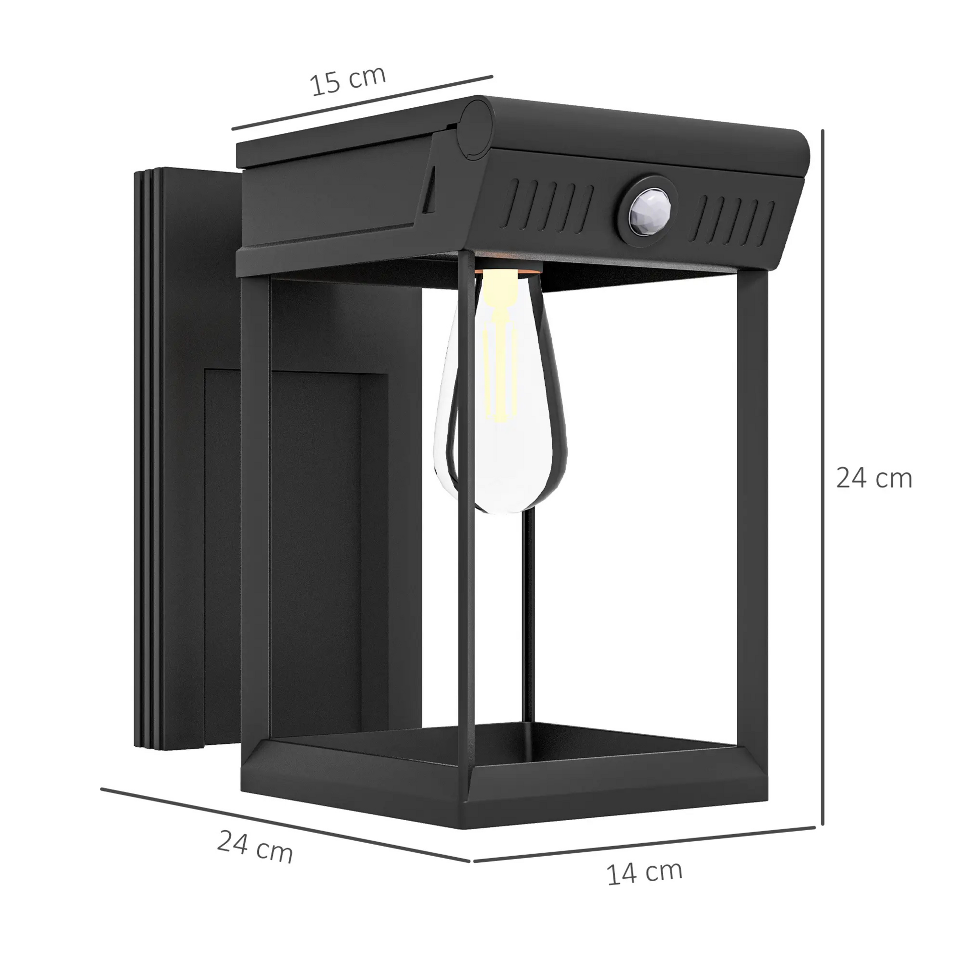 Zwarte solar wandlamp Ø53x33 cm – met sensor en IP44-bescherming