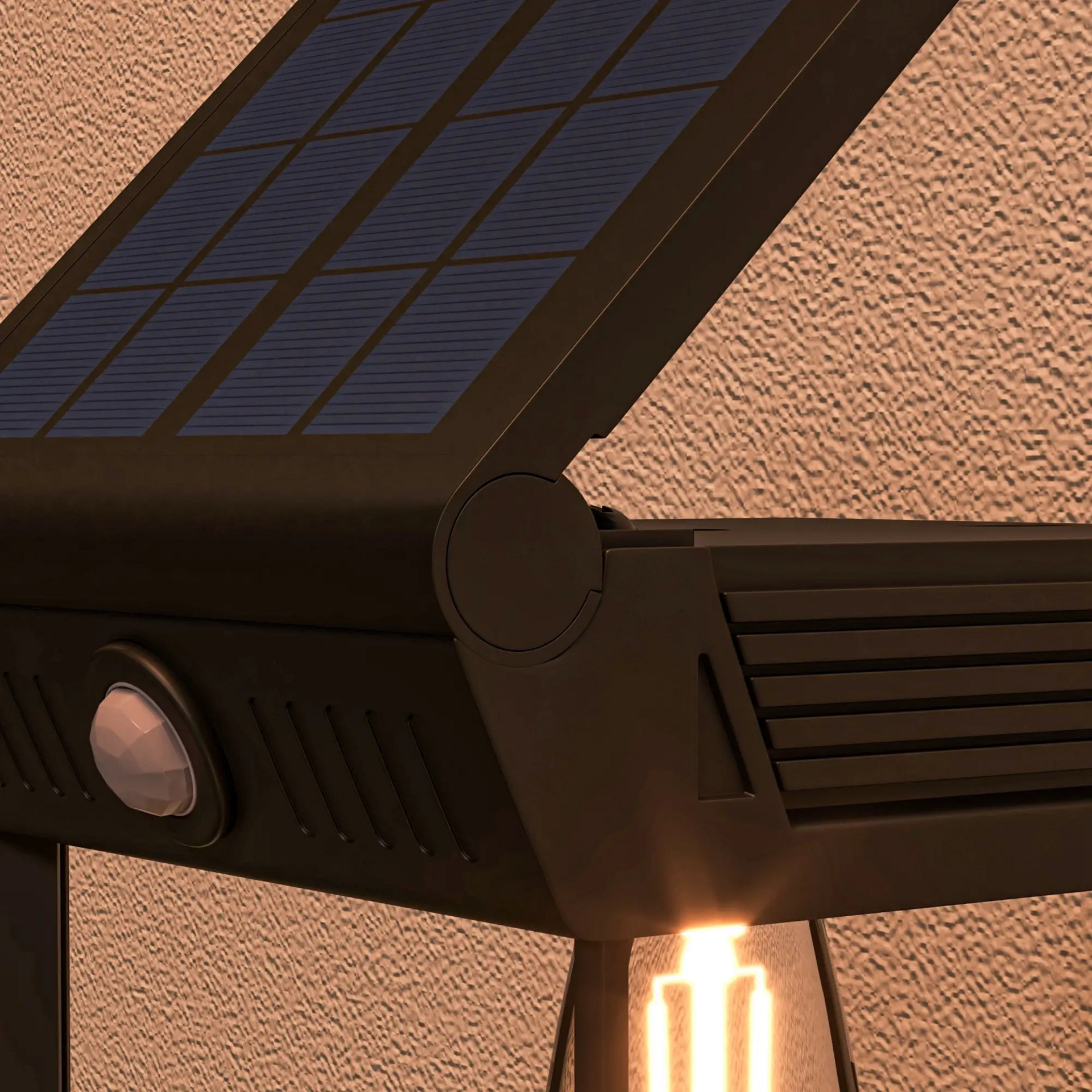 Zwarte solar wandlamp Ø53x33 cm – met sensor en IP44-bescherming