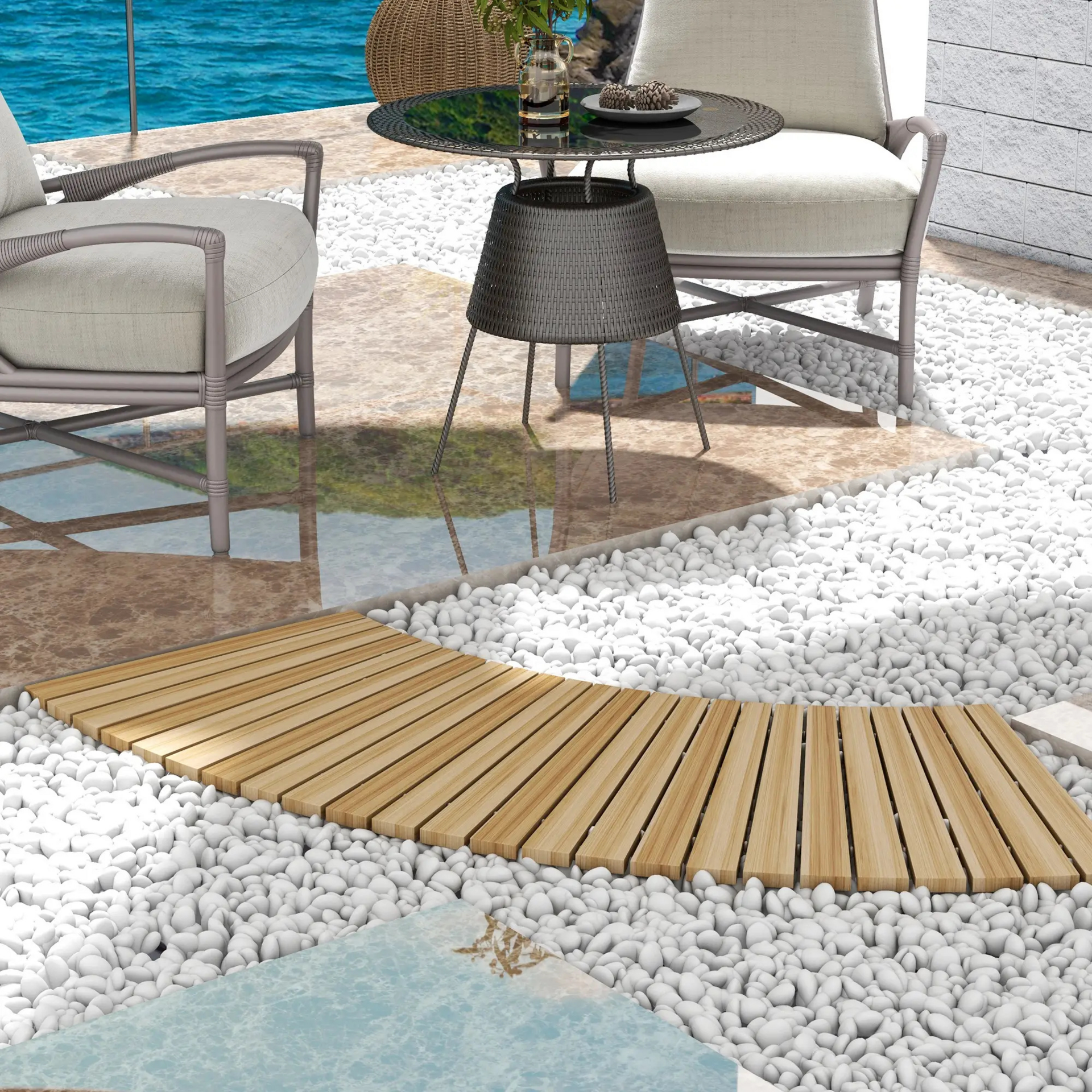 Gebogen uitrolbaar tuinpad 120x47 cm – weerbestendig vurenhout voor tuin en balkon