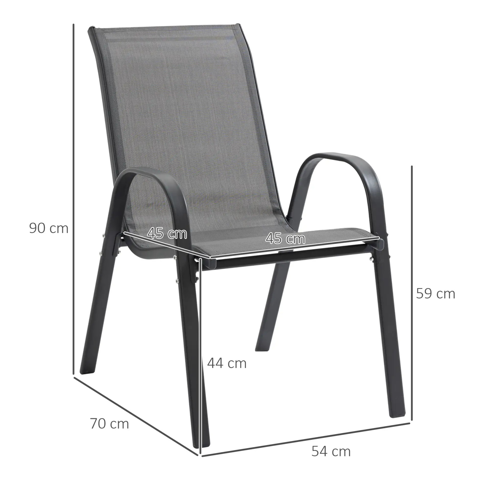 Grijze tuinstoelenset met armleuningen – stapelbaar en ademend mesh