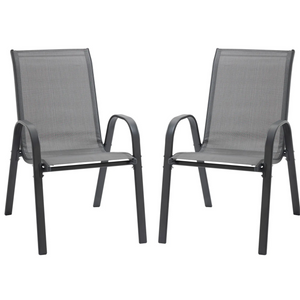 Grijze tuinstoelenset met armleuningen – stapelbaar met stevig metalen frame en ademend mesh voor optimaal comfort buiten