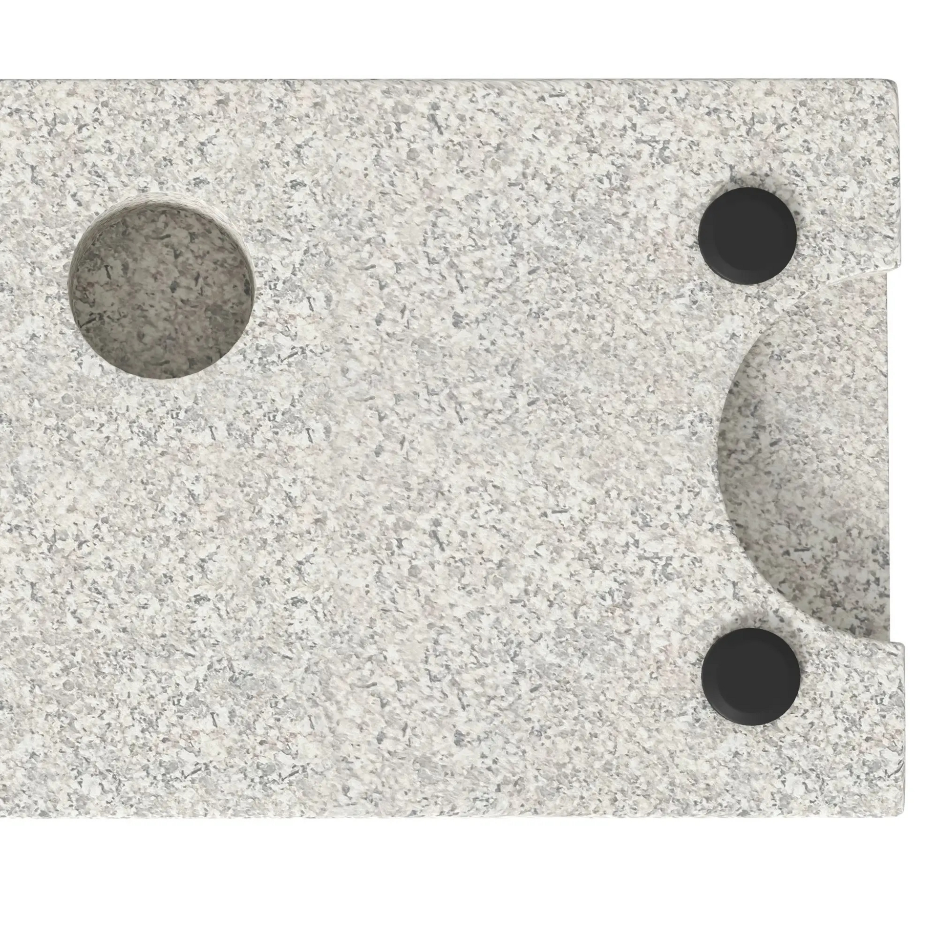 Grijze granieten parasolvoet 25 kg – stevige voet met gaten en rubberen doppen voor stelen Ø32–48 mm