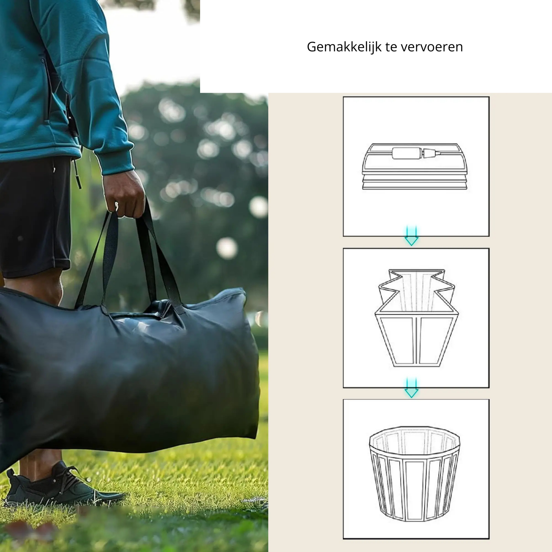 Opblaasbaar ijsbad 300L – zwart PVC met afdekhoes voor koudetherapie