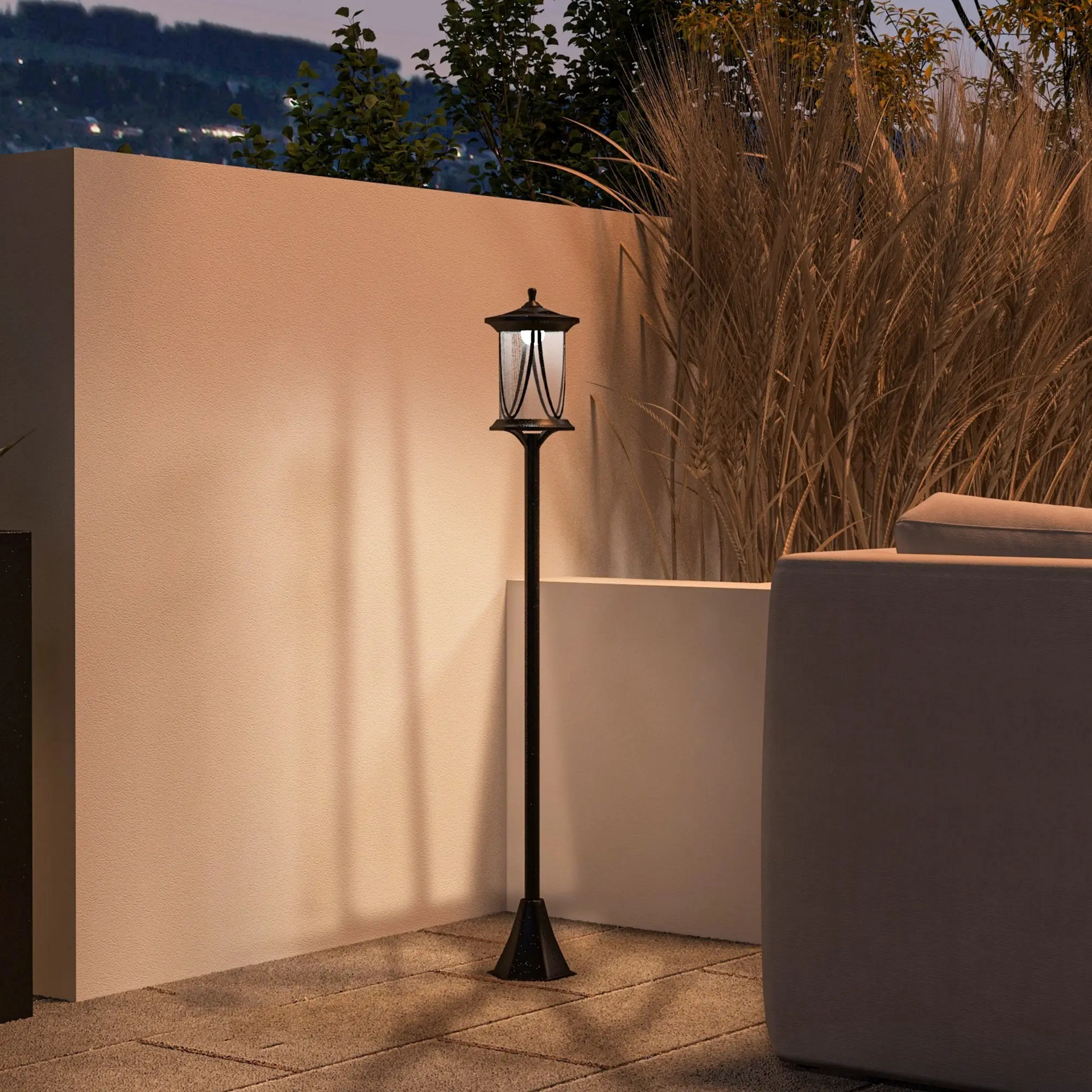 Zwarte solar tuinlantaarn 17x17x127 cm – sfeervolle verlichting op zonne-energie