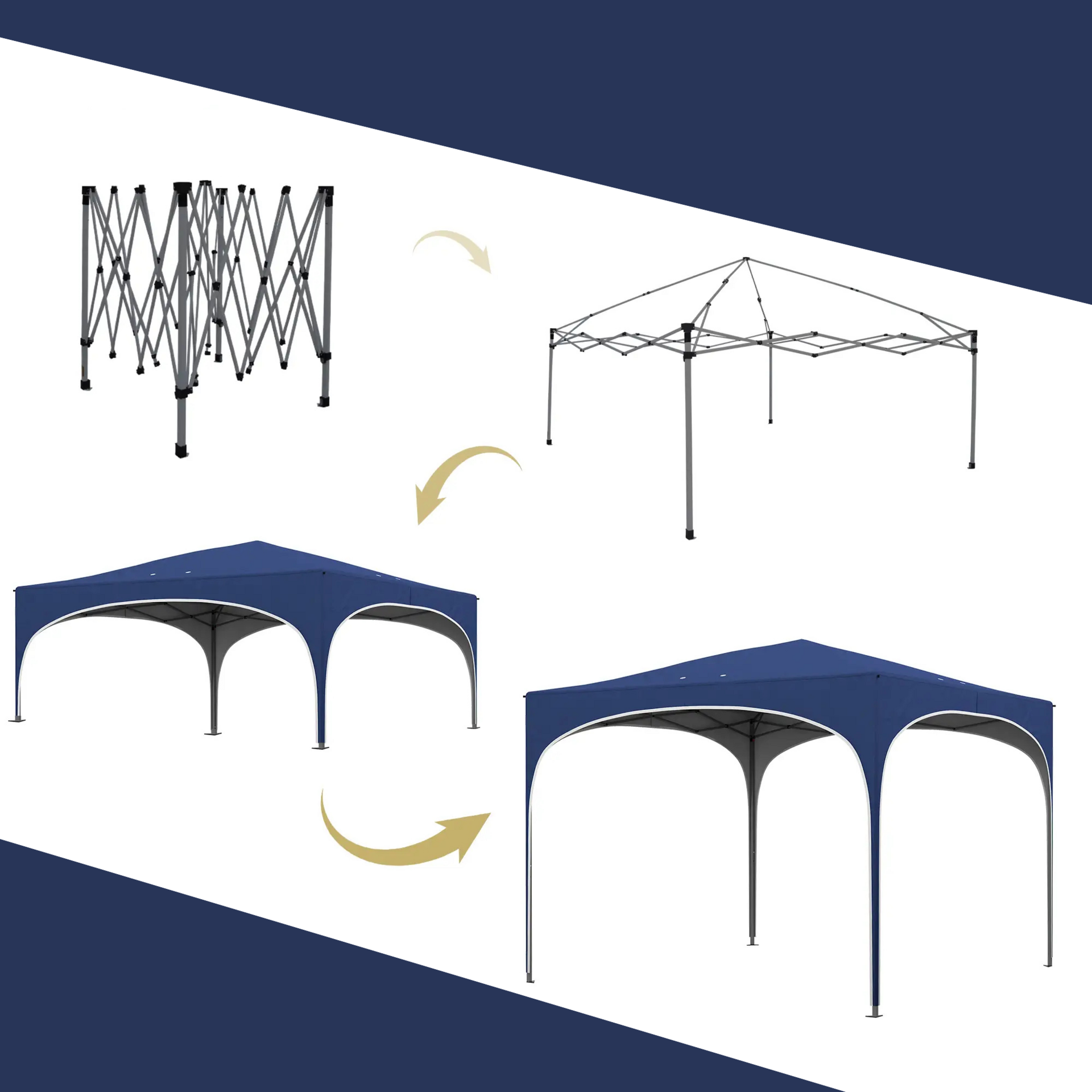Blauwe Easy Up partytent 3x3 m – waterdicht met zandzakken en draagtas