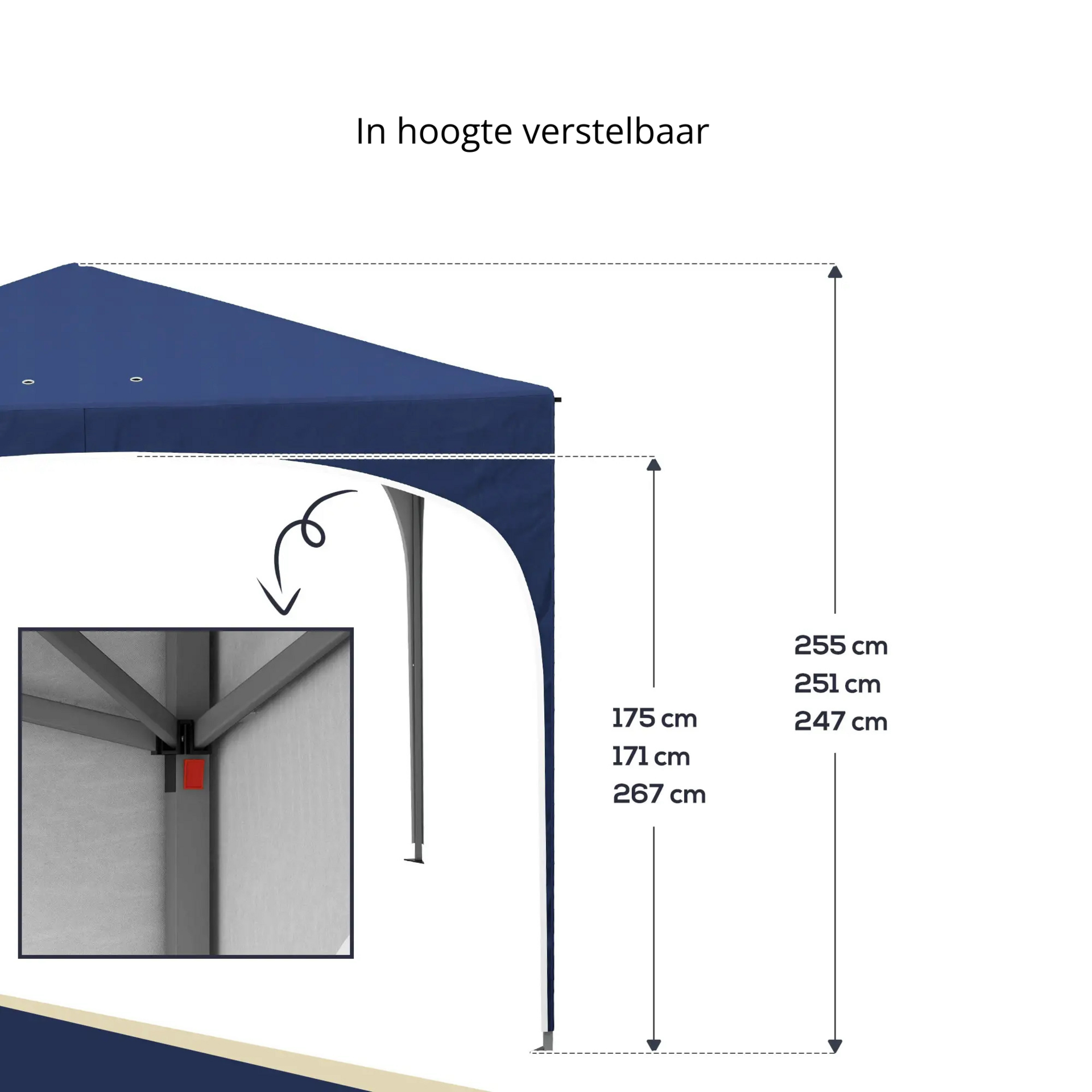 Blauwe Easy Up partytent 3x3 m – waterdicht met zandzakken en draagtas
