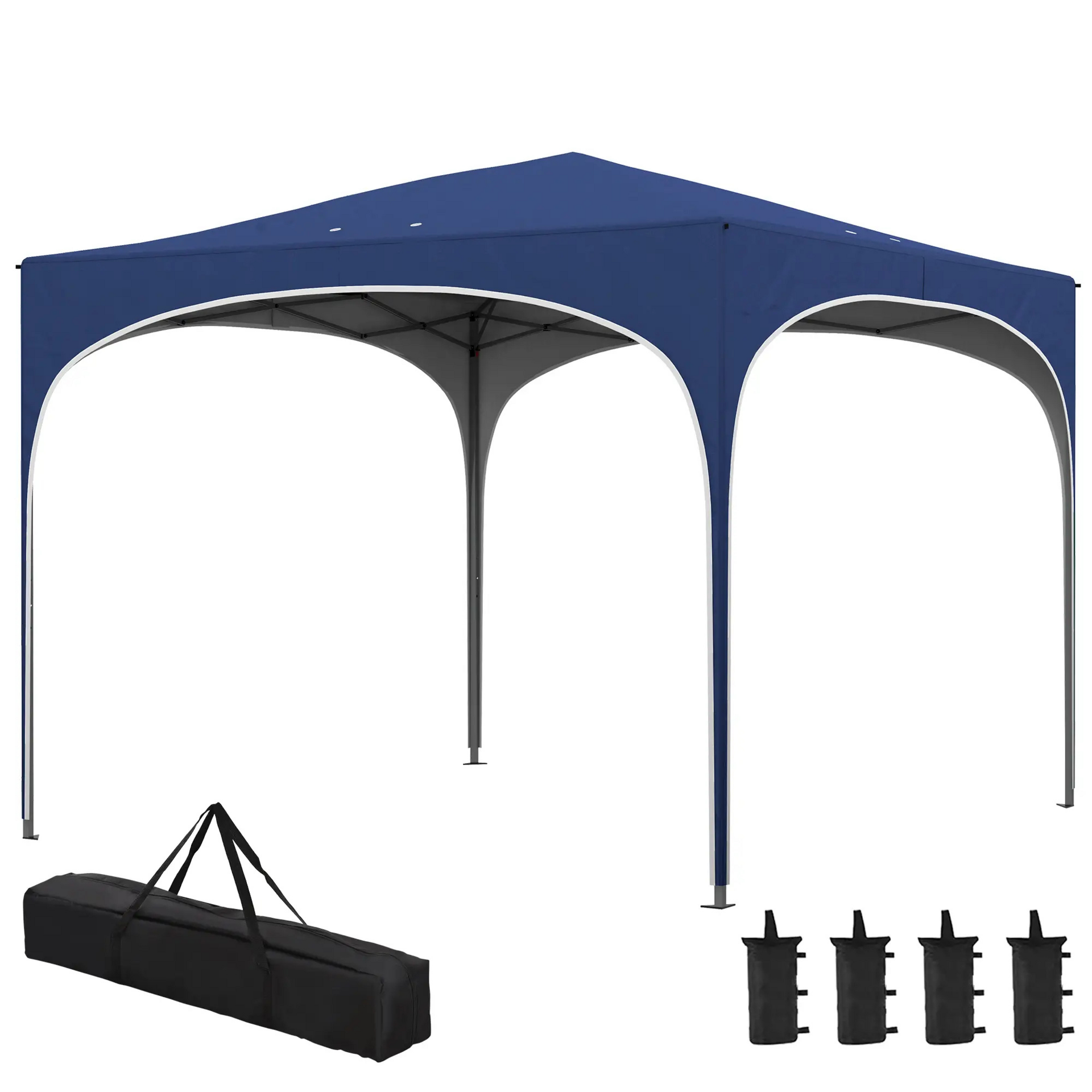 Blauwe Easy Up partytent 3x3 m – waterdicht met zandzakken en draagtas