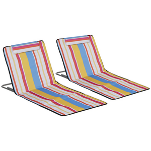 Veelkleurige strandmatset 124x53 cm – verstelbaar en draagbaar met gestreept design voor comfortabel gebruik aan het strand