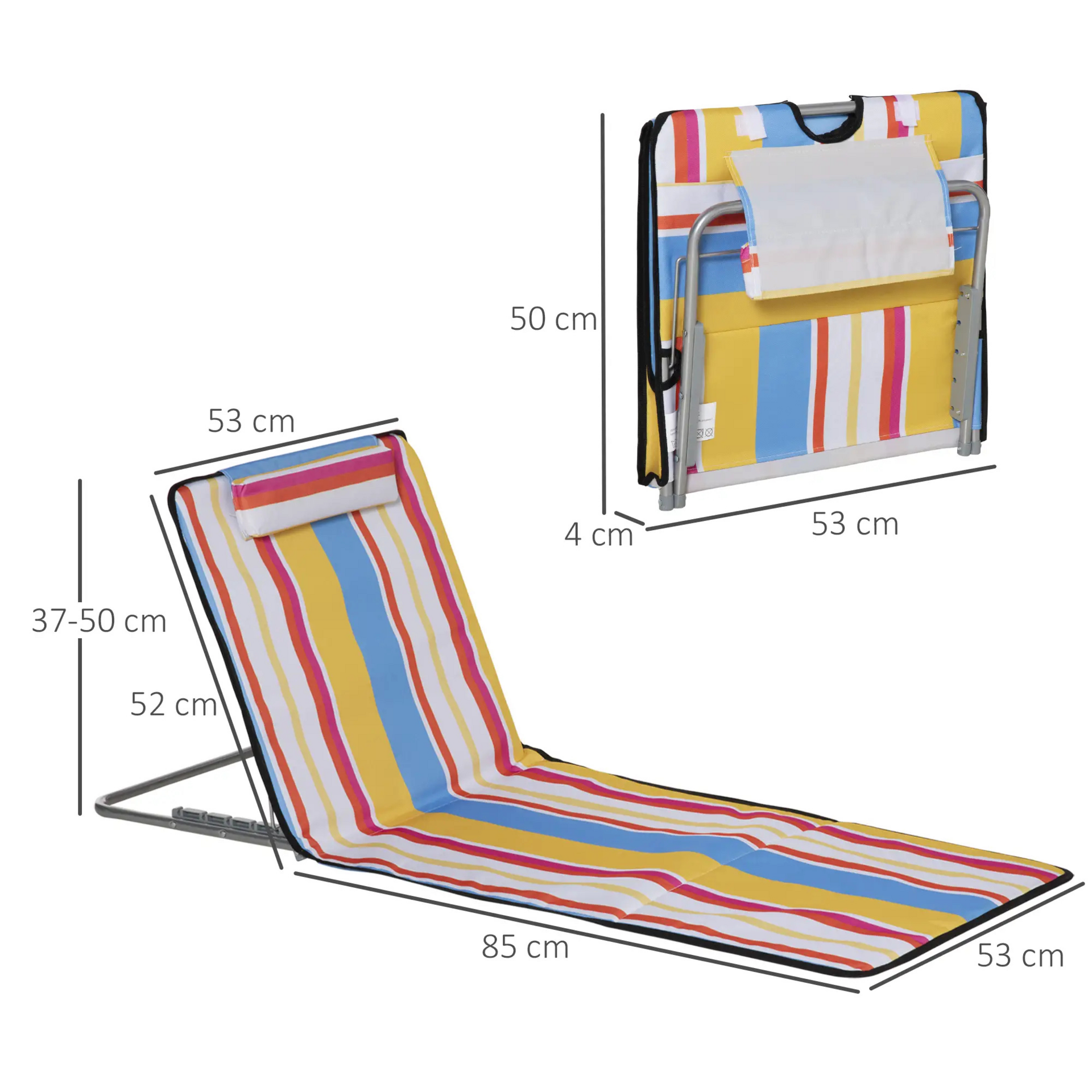 Veelkleurige strandmatset 124x53 cm – verstelbaar en draagbaar voor optimaal comfort