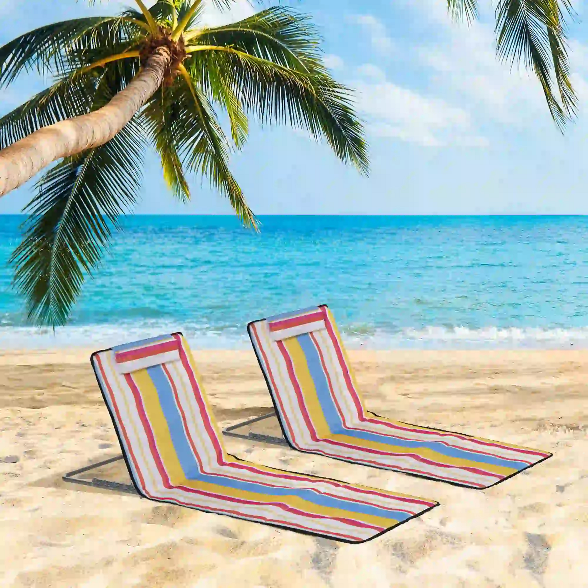 Veelkleurige strandmatset 124x53 cm – verstelbaar en draagbaar voor optimaal comfort